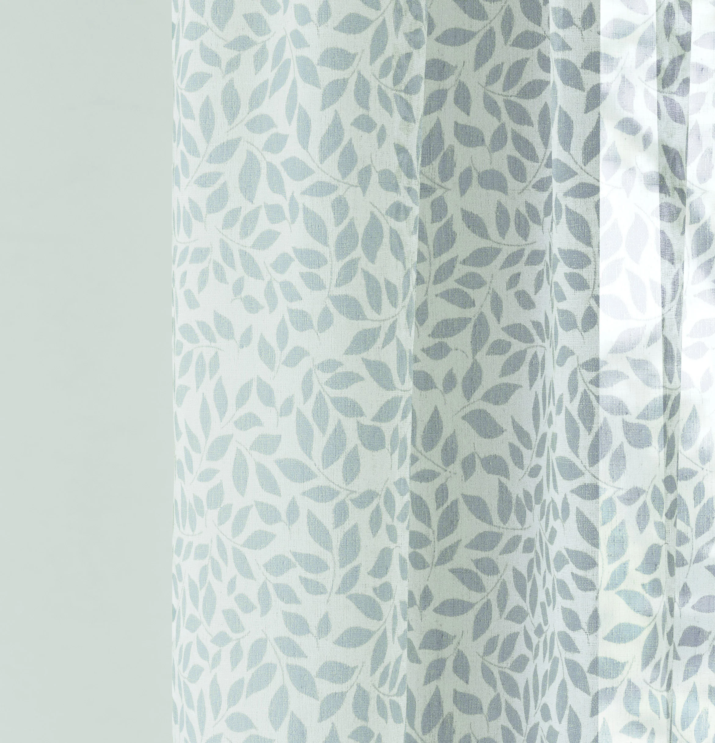 Pair of Willow Duck Egg Blue Leaf Print on Linen Look Panels, with Rod Pocket Header - Image 3