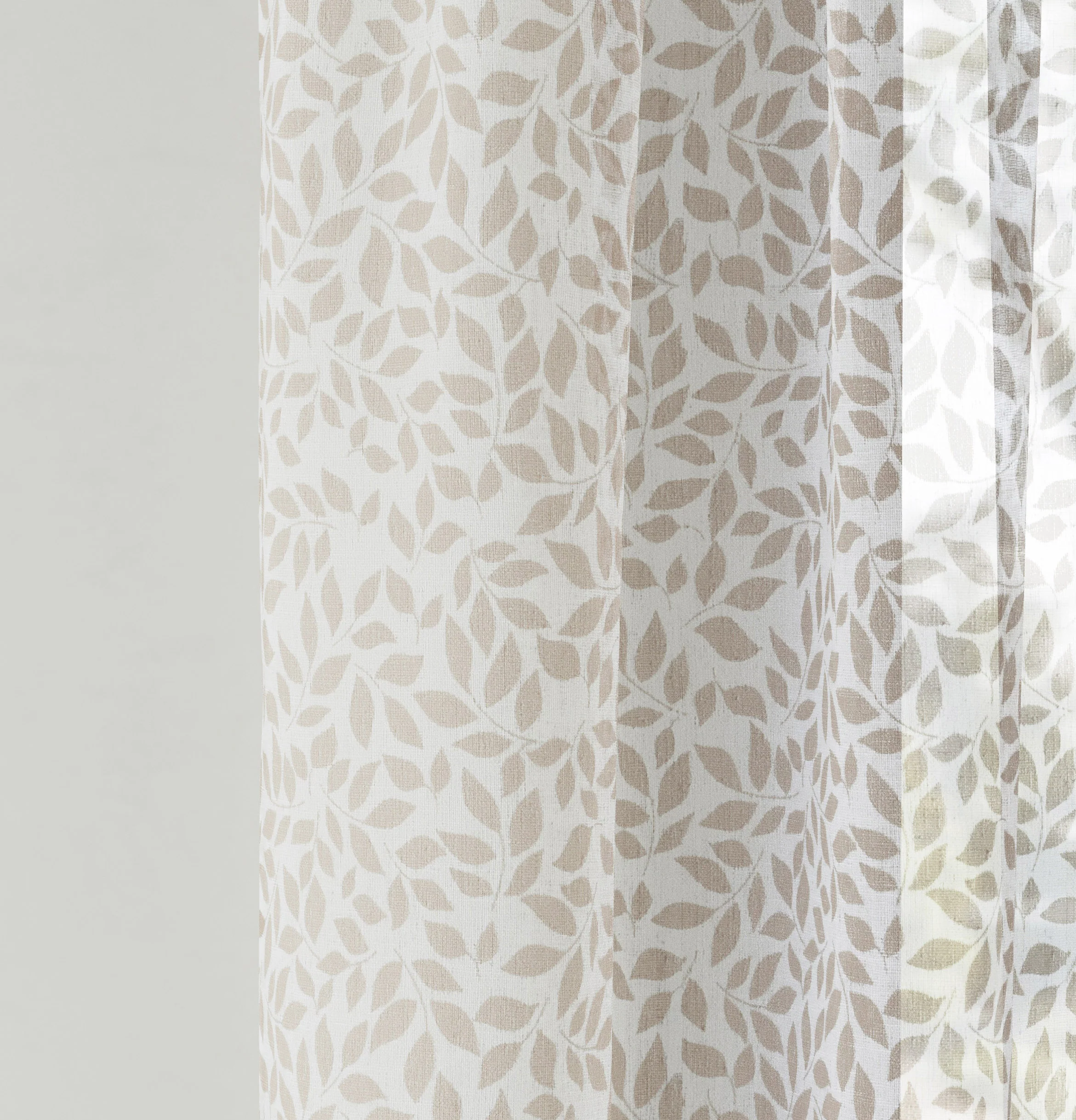 Pair of Willow Natural Leaf Print on Linen Look Panels, with Rod Pocket Header - Image 3