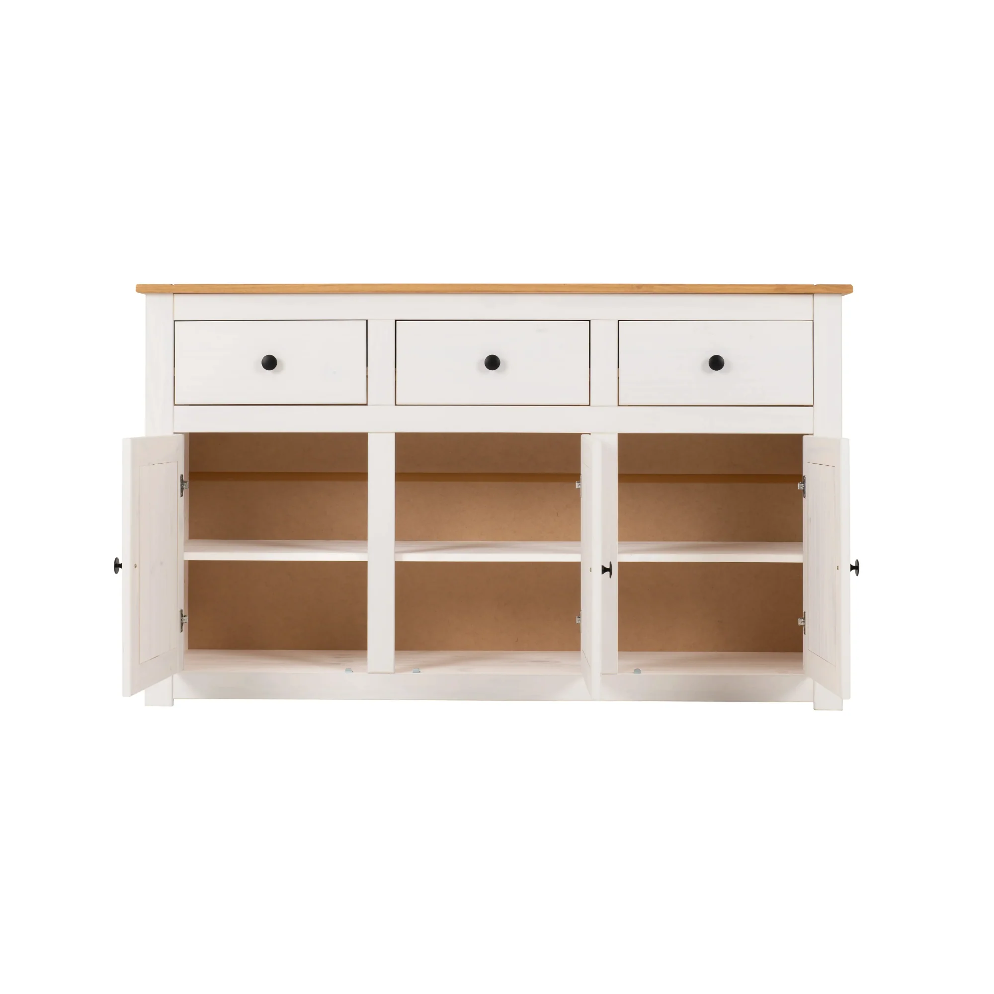PANAMA 3 DOOR 3 DRAWER SIDEBOARD - WHITE/NATURAL WAX - Image 4