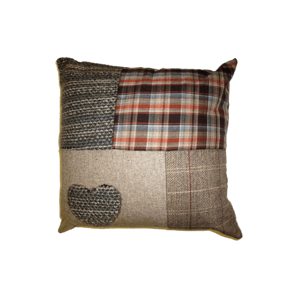 Patchwork Heart Cushion - Charcoal