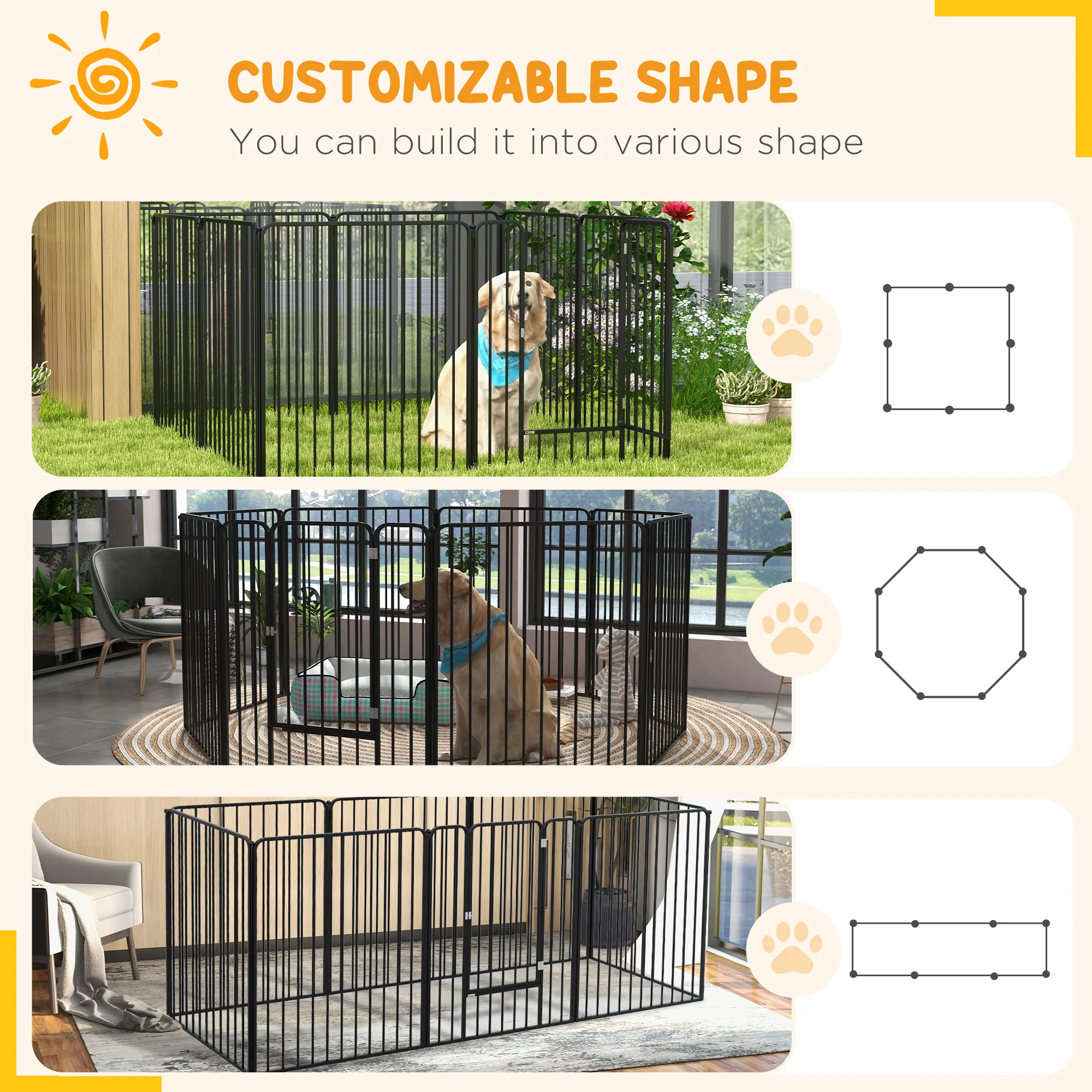PawHut 100cm 8 Panels Heavy-Duty Dog Playpen for Small, Medium Dogs - Image 4