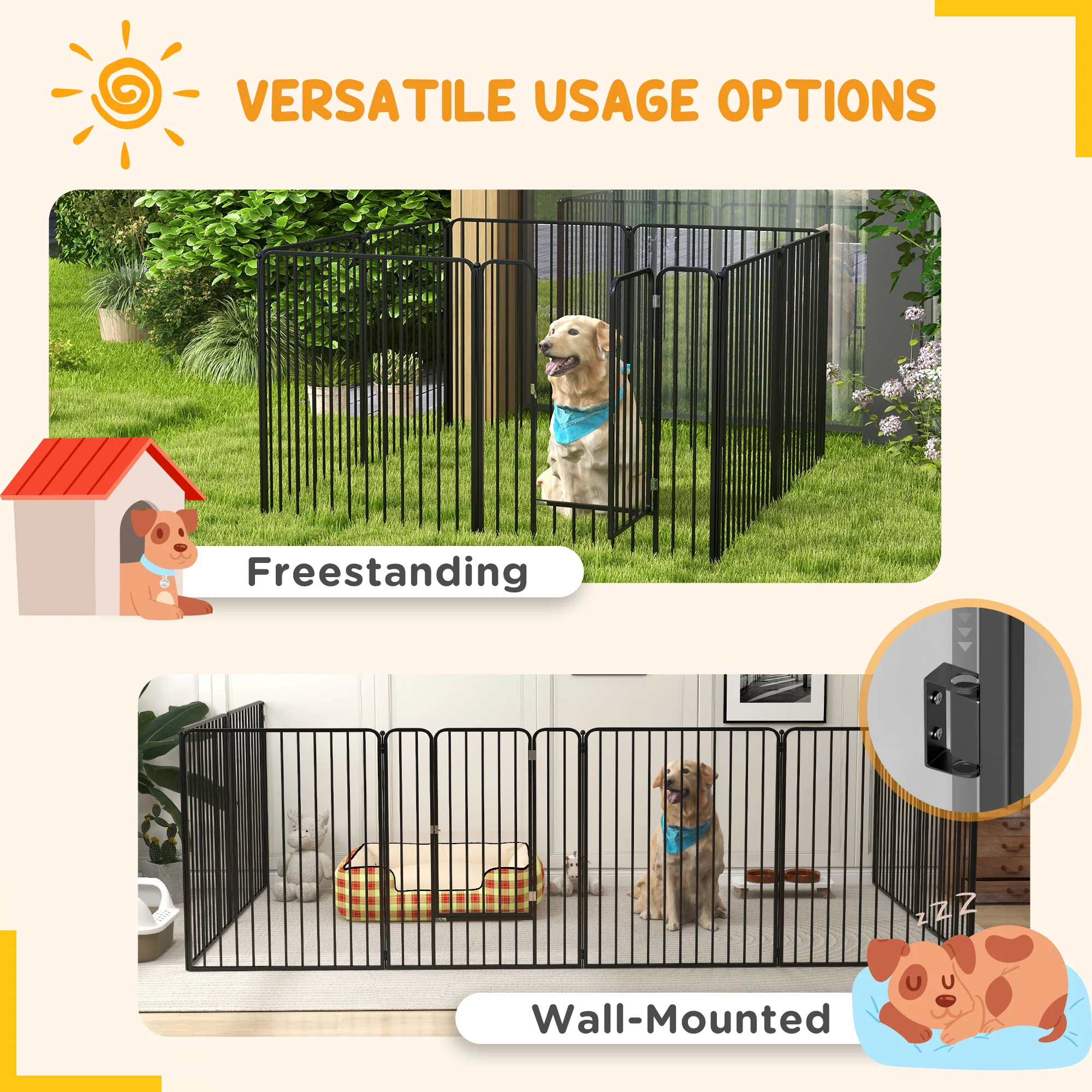 PawHut 100cm 8 Panels Heavy-Duty Dog Playpen for Small, Medium Dogs - Image 6