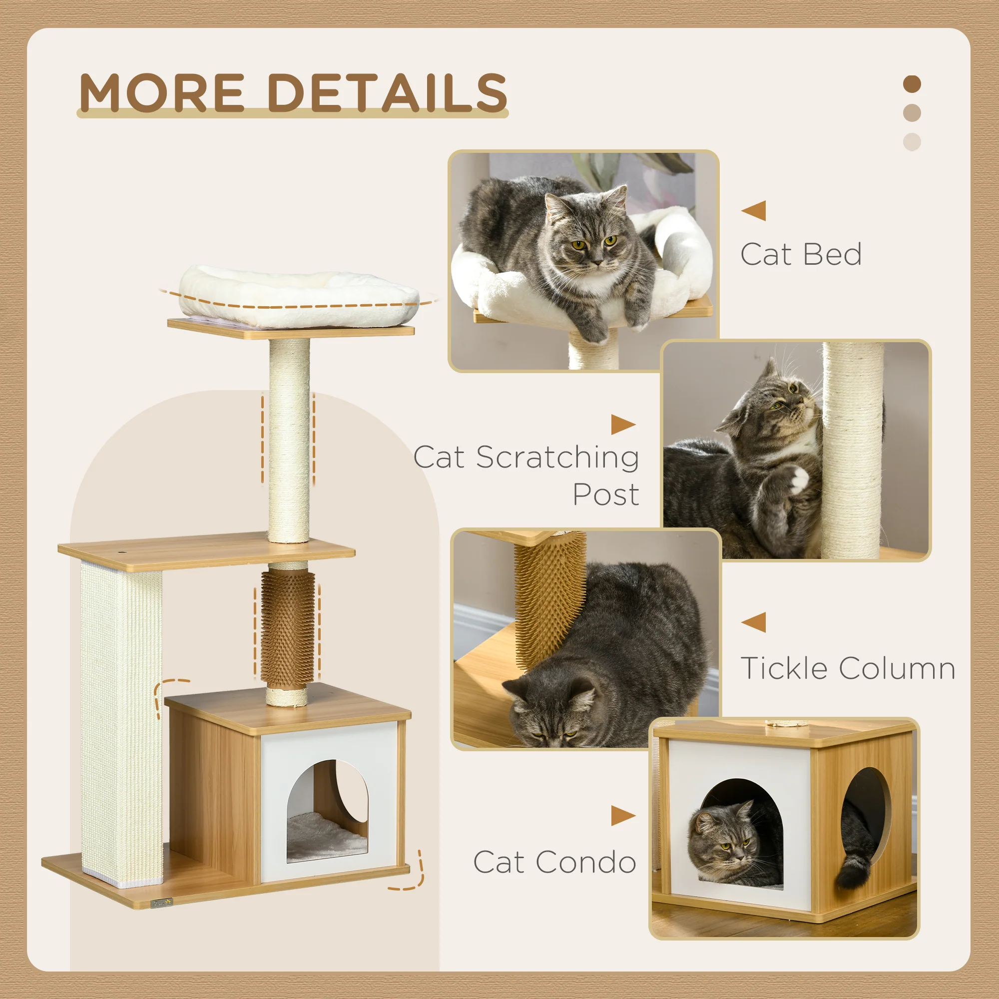 PawHut 114cm Cat Tree for Indoor Cats with Scratching Posts, Cat House, Cat Bed - Image 4