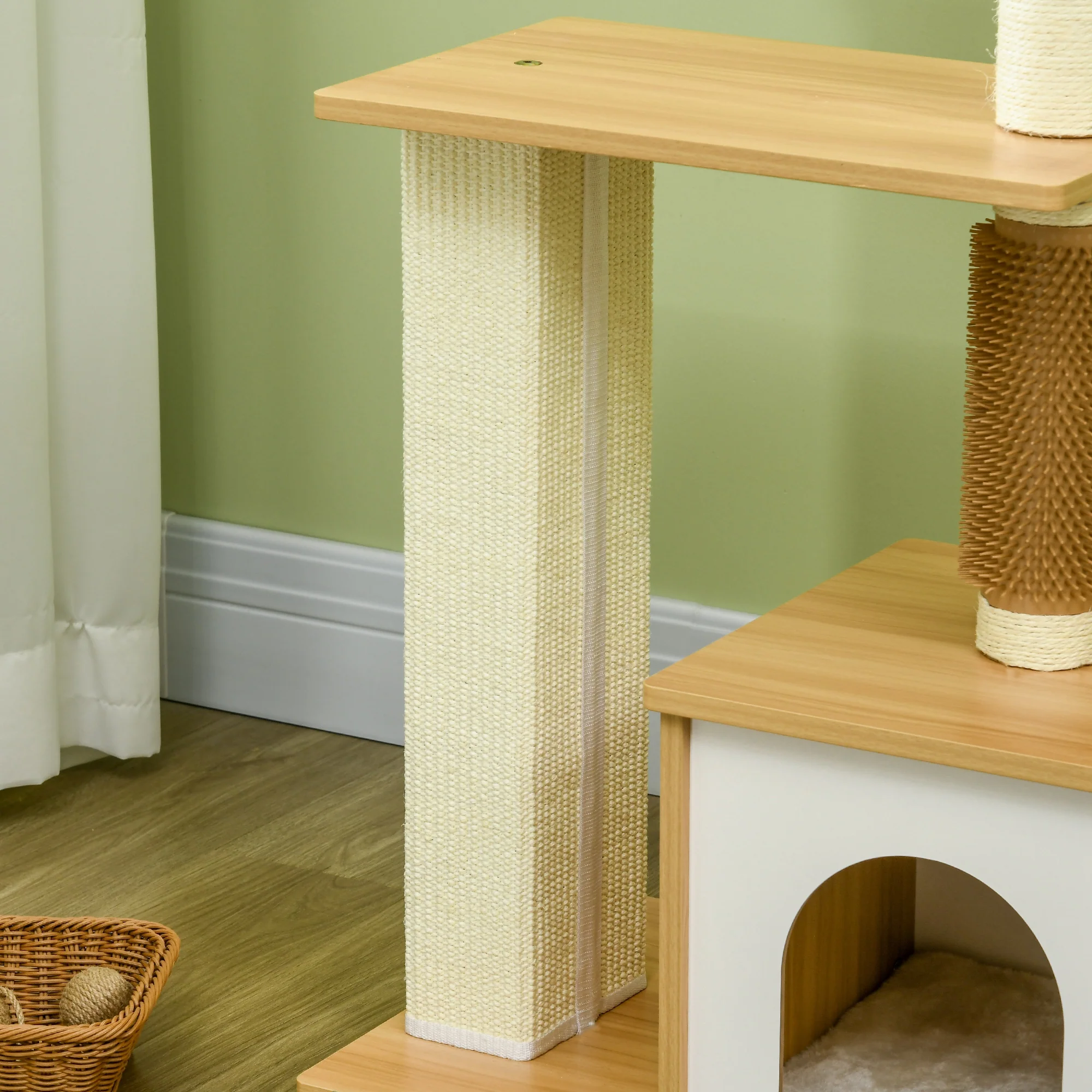PawHut 114cm Cat Tree for Indoor Cats with Scratching Posts, Cat House, Cat Bed - Image 8