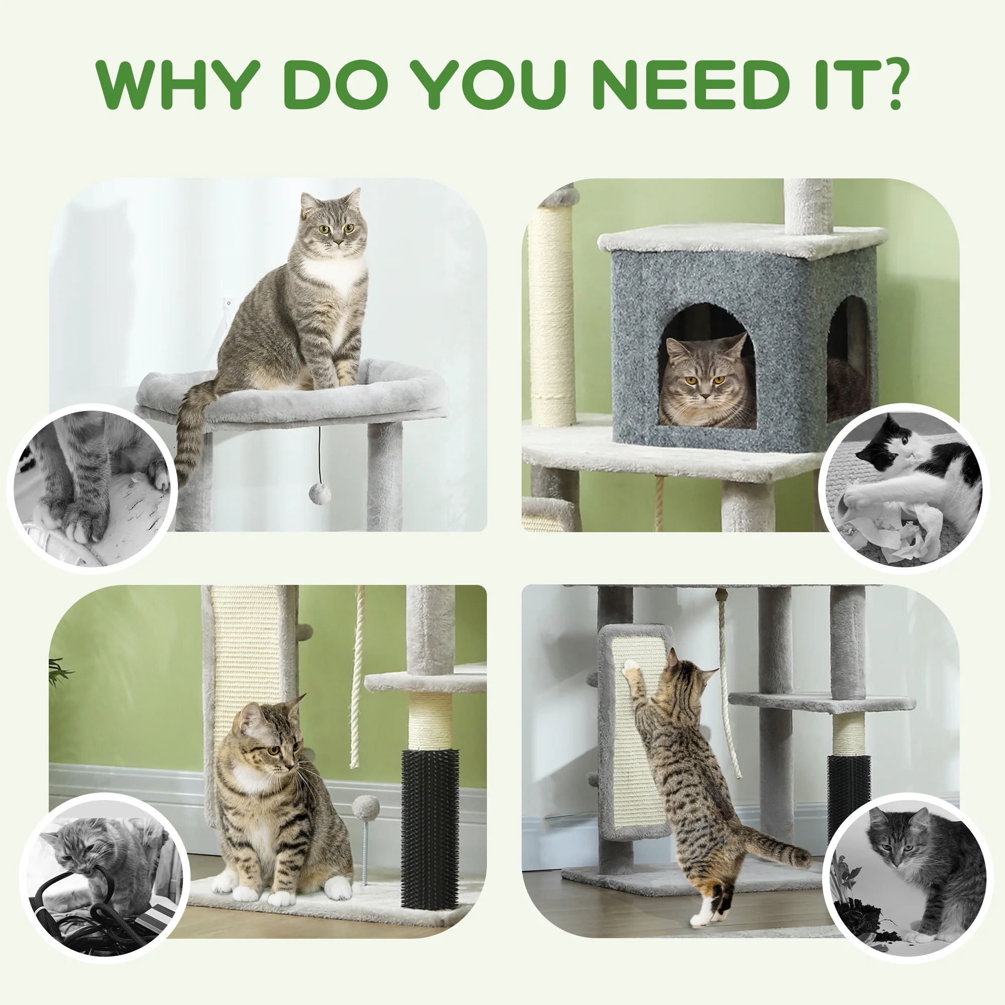 PawHut 132cm Cat Tree For Indoor Cats W/ Scratching Posts, Light Grey - Image 7