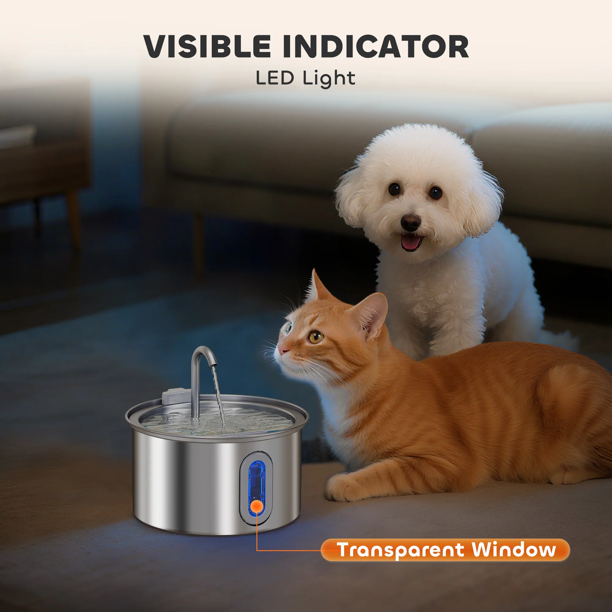 PawHut 2.5L Cat Water Fountain For Drinking Stainless Steel Ultra-Silent - Image 9