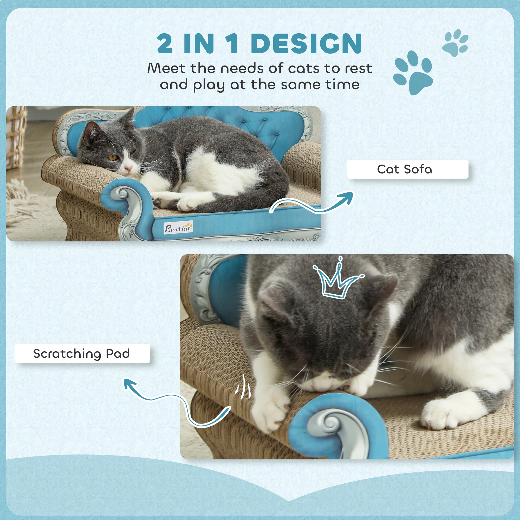 PawHut 2 In 1 Cardboard Cat Scratching Board With Catnip For Indoor Cats - Image 3