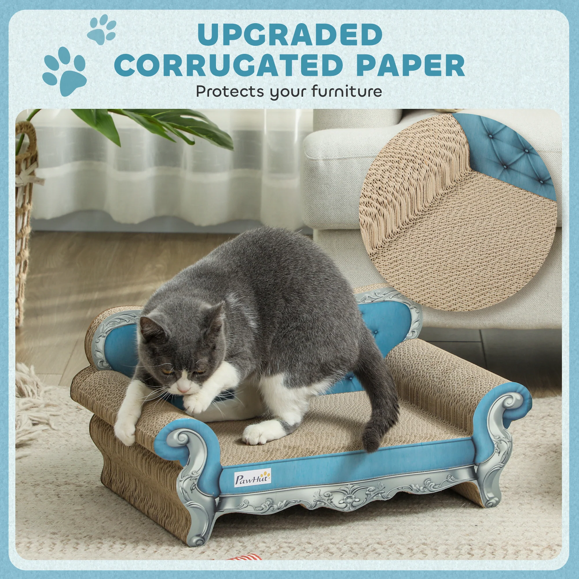 PawHut 2 In 1 Cardboard Cat Scratching Board With Catnip For Indoor Cats - Image 4