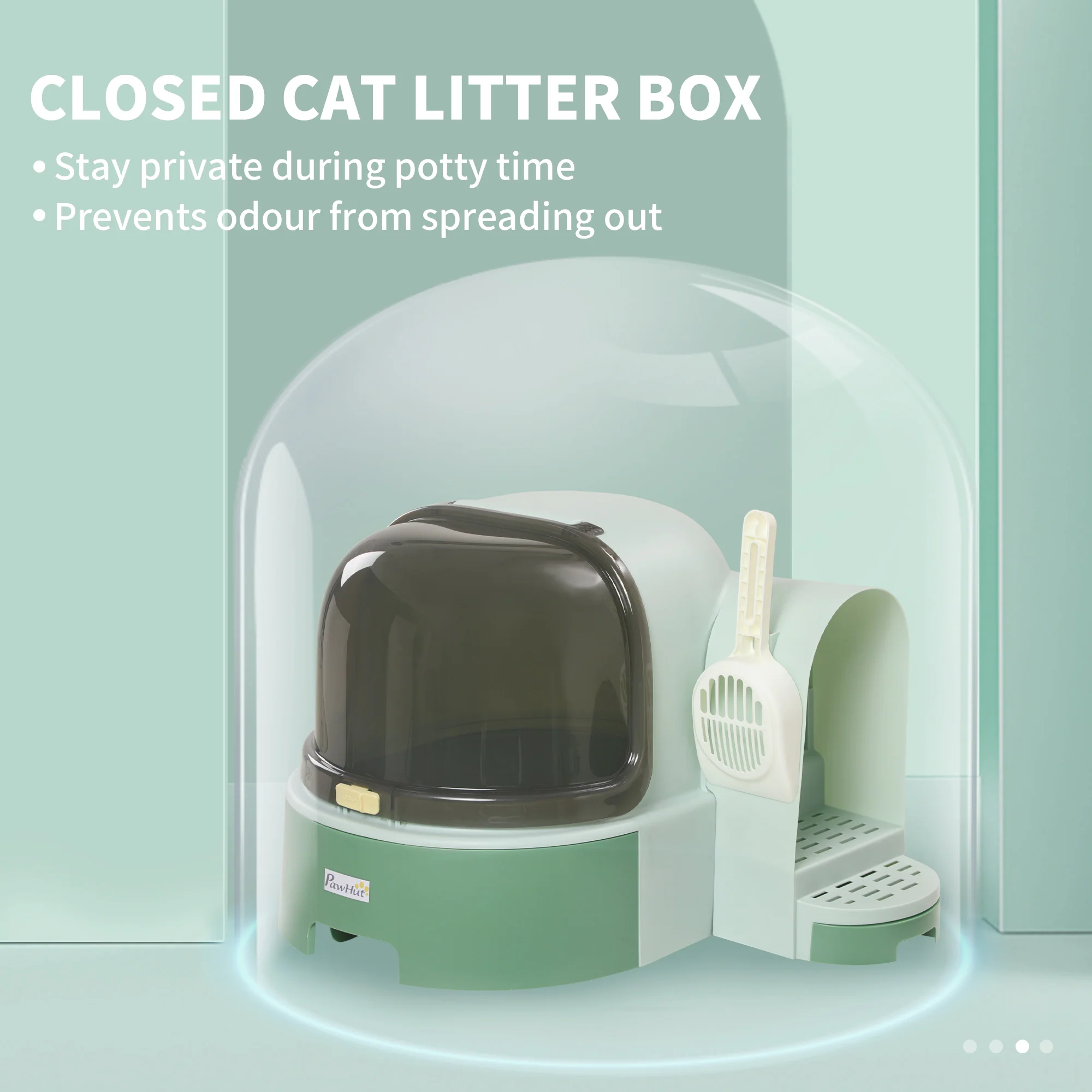 PawHut 2 In 1 Cat Litter Tray w/ Drawer Pans, Scoop, Openable Cover - Green - Image 6