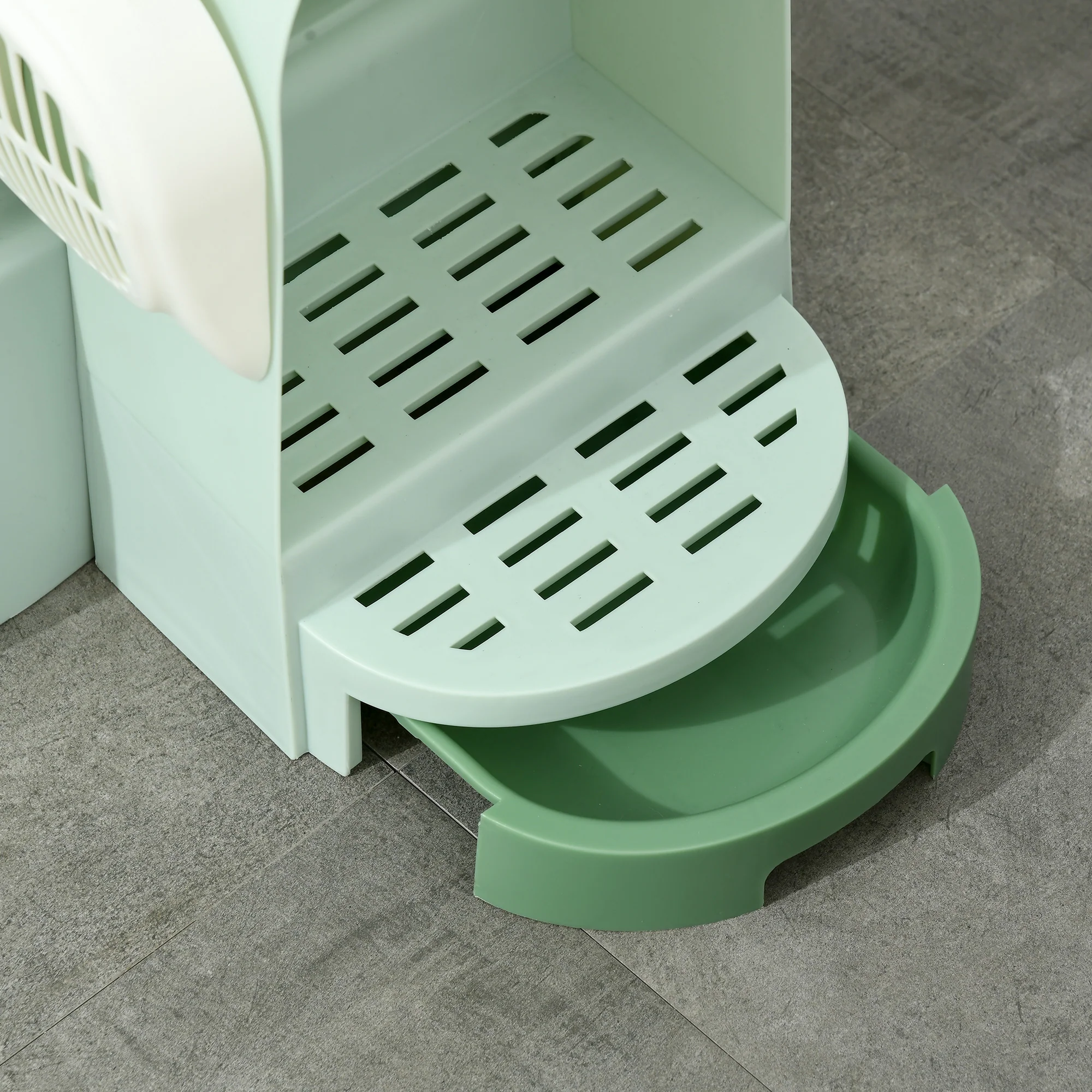 PawHut 2 In 1 Cat Litter Tray w/ Drawer Pans, Scoop, Openable Cover - Green - Image 9
