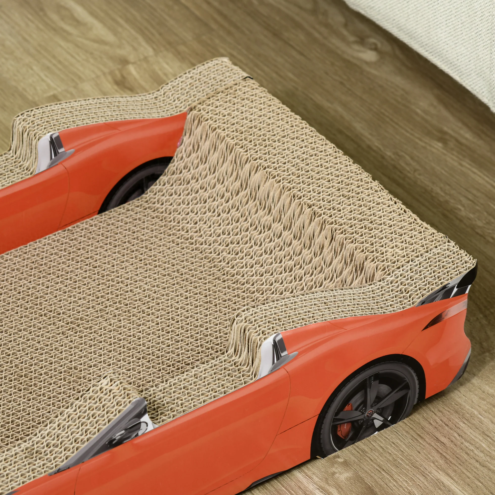 PawHut 2 in 1 Cat Scratching Board with Catnip, Car-shaped Cat Scratch Bed - Image 9