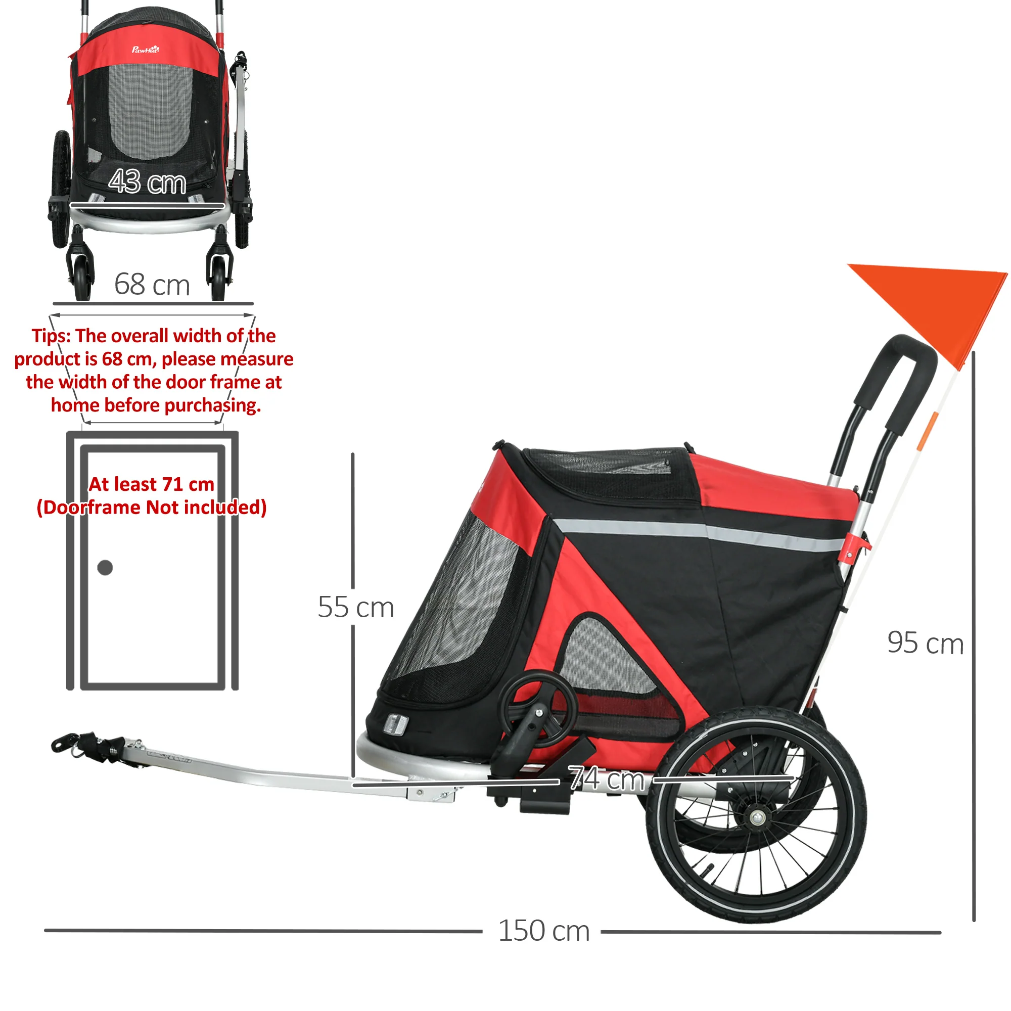 PawHut 2 in 1 Dog Bike Trailer, Foldable Dog Stroller for Medium Dogs - Image 14