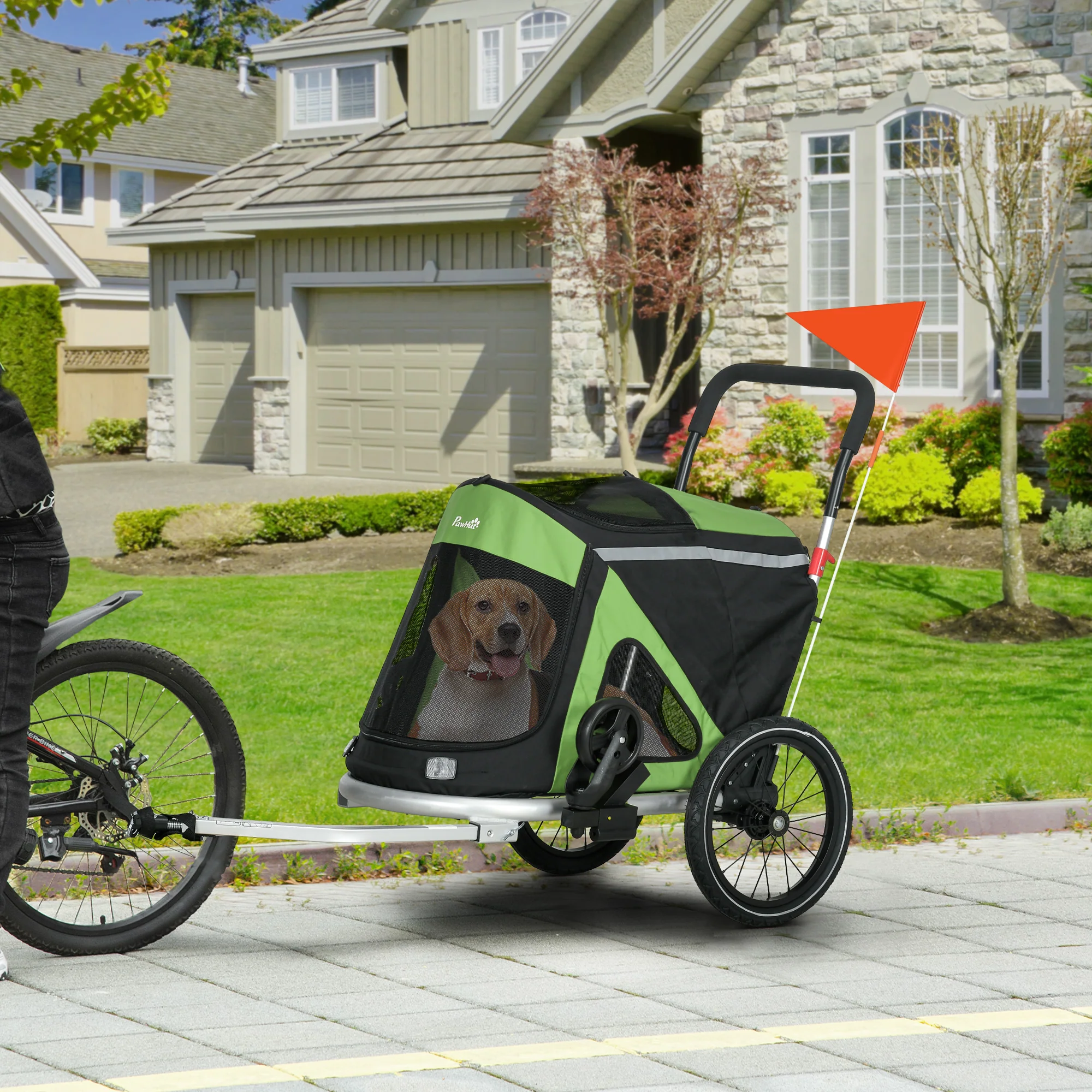 PawHut 2 in 1 Dog Bike Trailer, Foldable Dog Stroller for Medium Dogs - Image 2