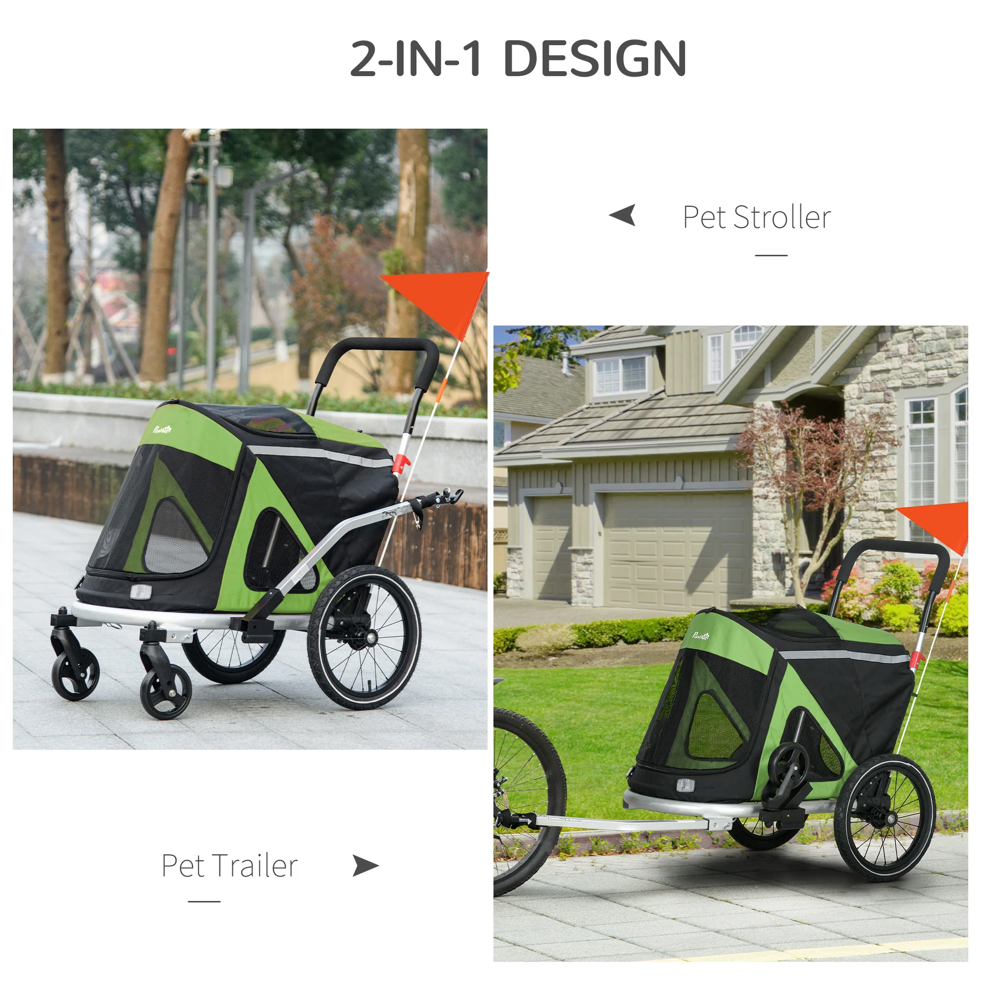 PawHut 2 in 1 Dog Bike Trailer, Foldable Dog Stroller for Medium Dogs - Image 6