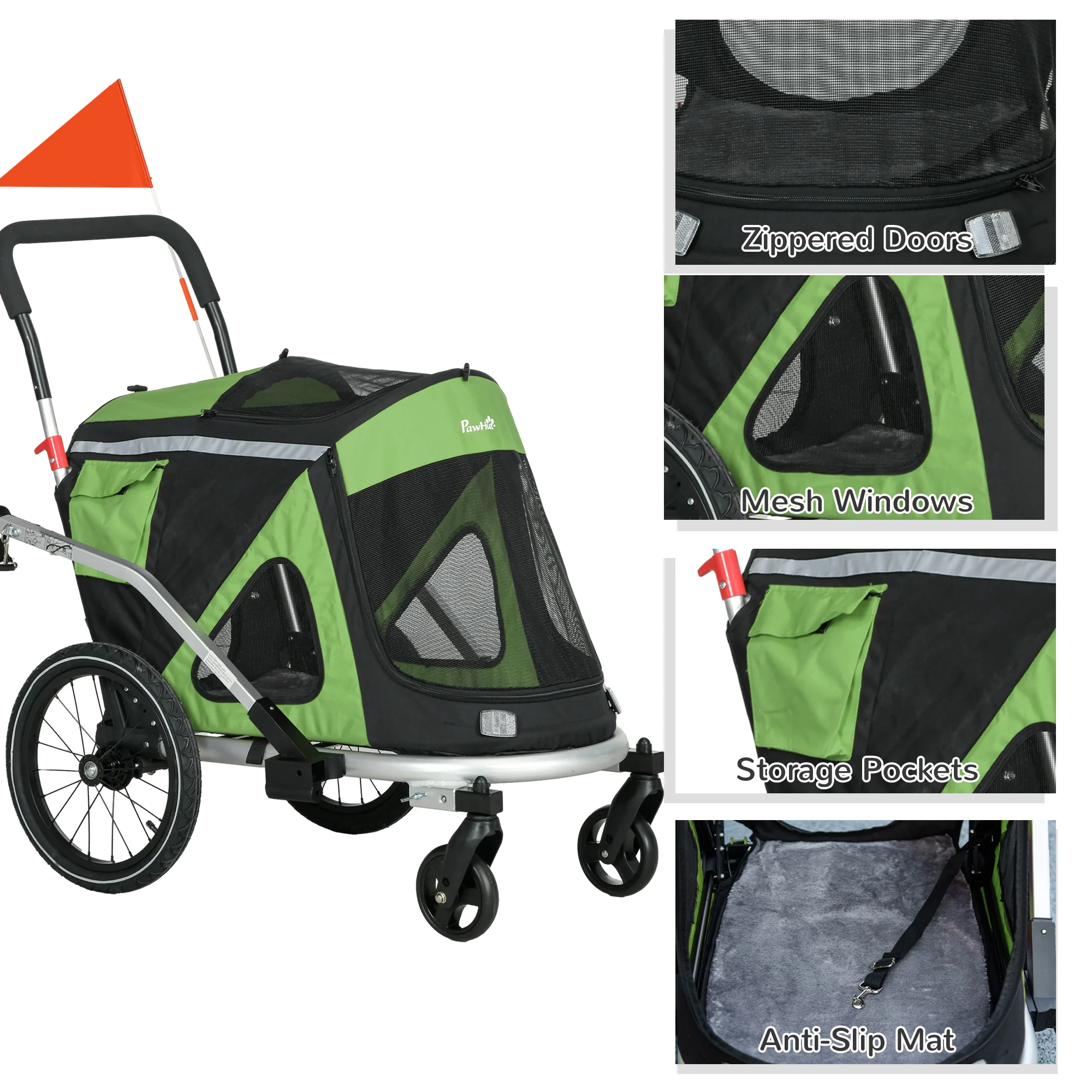 PawHut 2 in 1 Dog Bike Trailer, Foldable Dog Stroller for Medium Dogs - Image 8