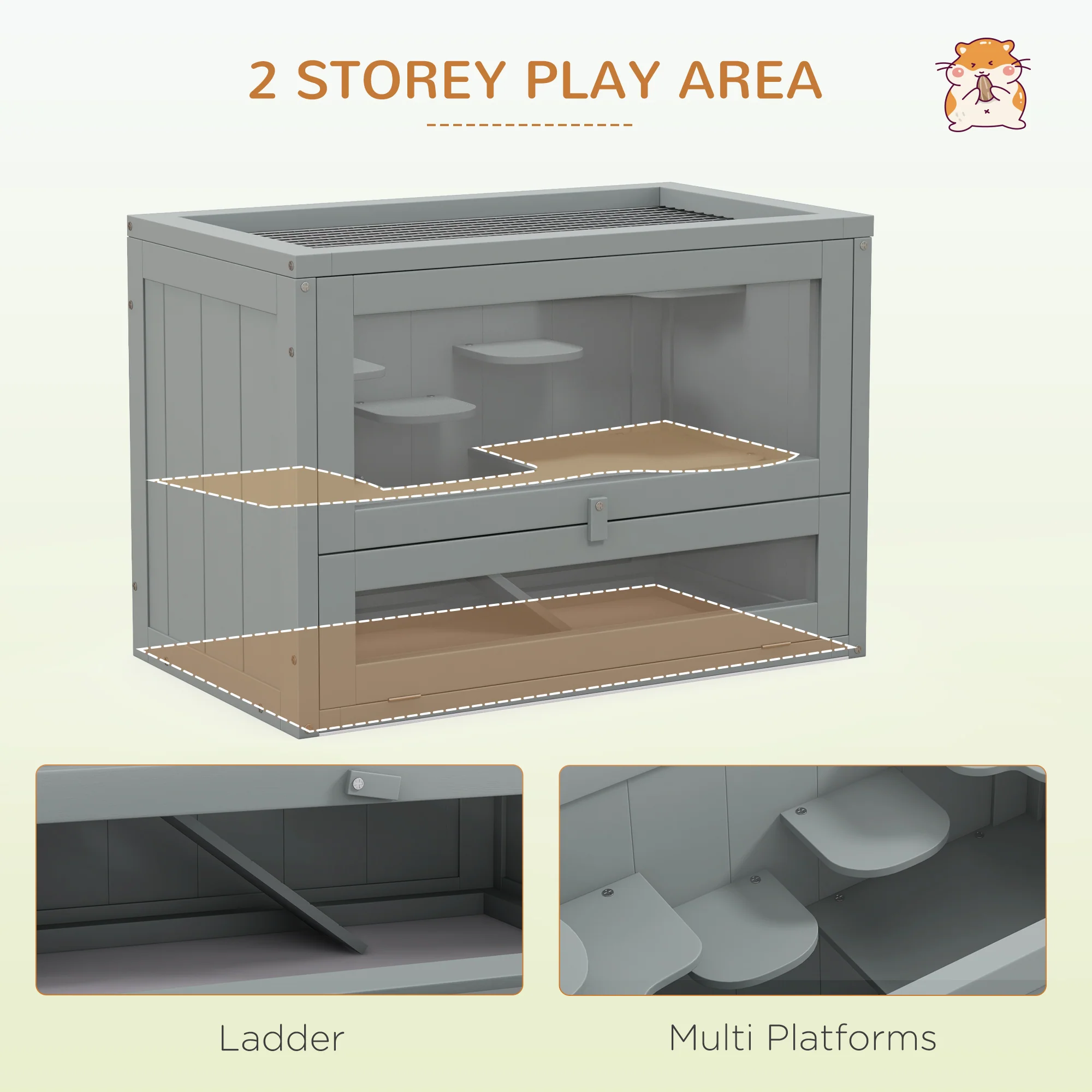 PawHut 2 Levels Wooden Hamster Cage Mice Rodents Hutch Small Animals - Image 3
