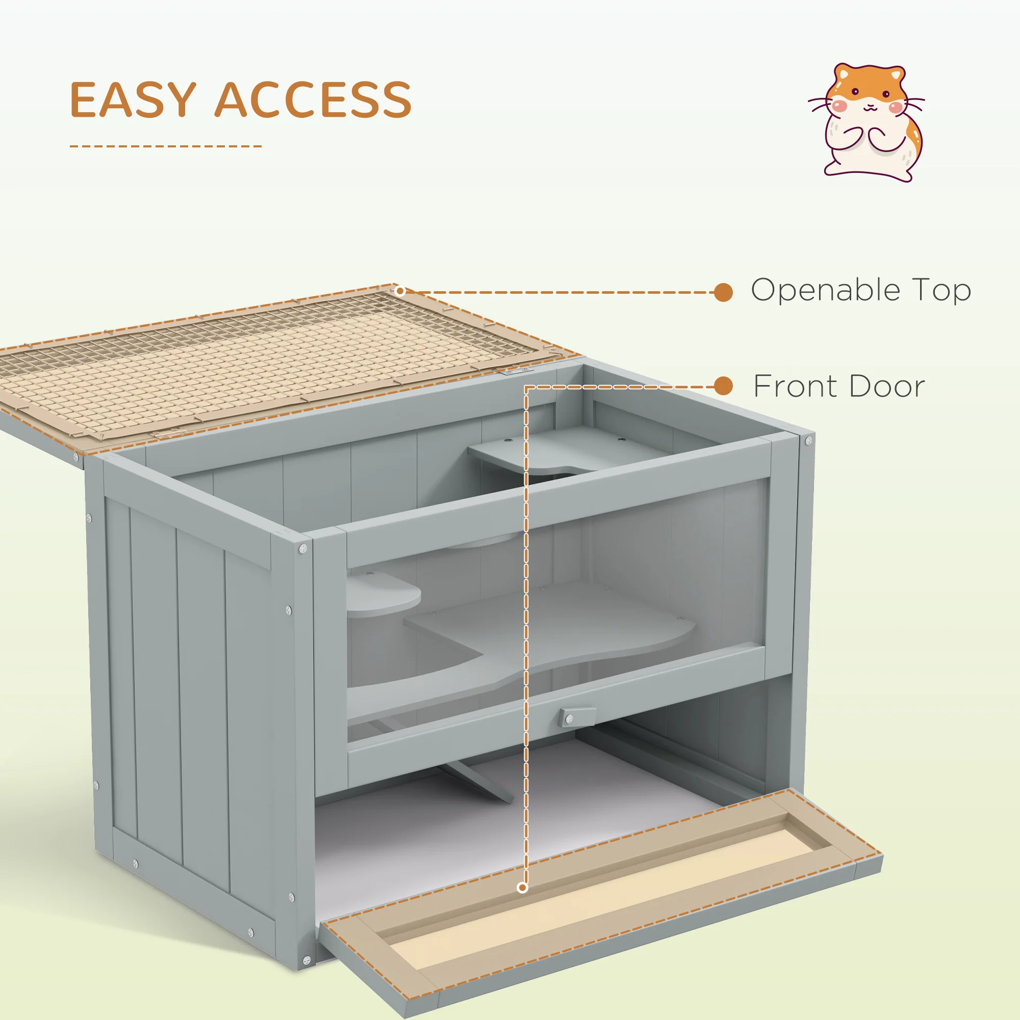 PawHut 2 Levels Wooden Hamster Cage Mice Rodents Hutch Small Animals - Image 4