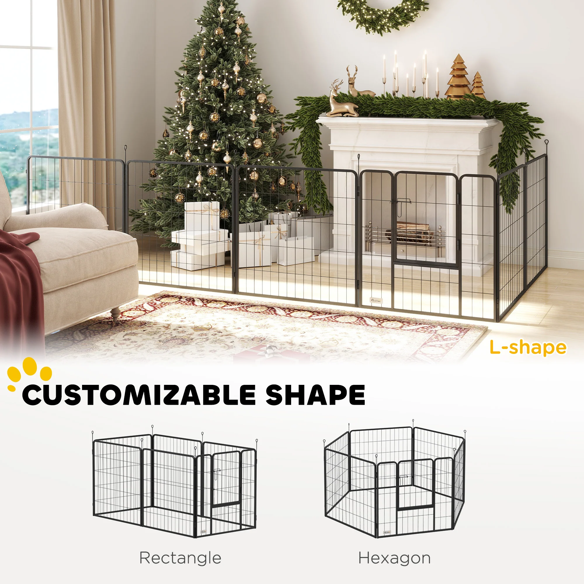 PawHut 2 Piece Dog Pen Expansion Pack For 80cm High Pet Playpen For S M Dogs - Image 3