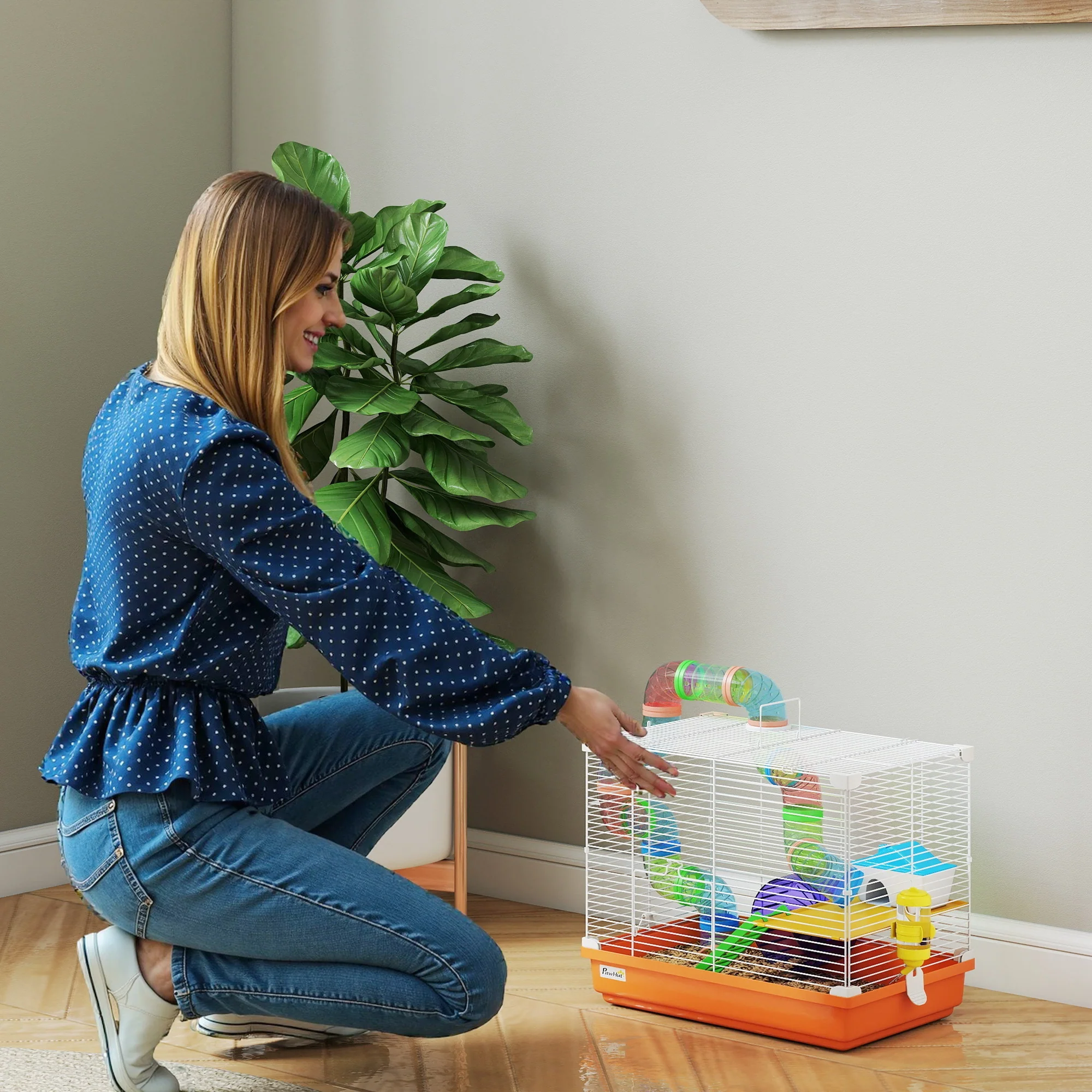 Pawhut 2 Tier Hamster Cage Small Animal House W/ Exercise Wheels Tunnel - Image 9