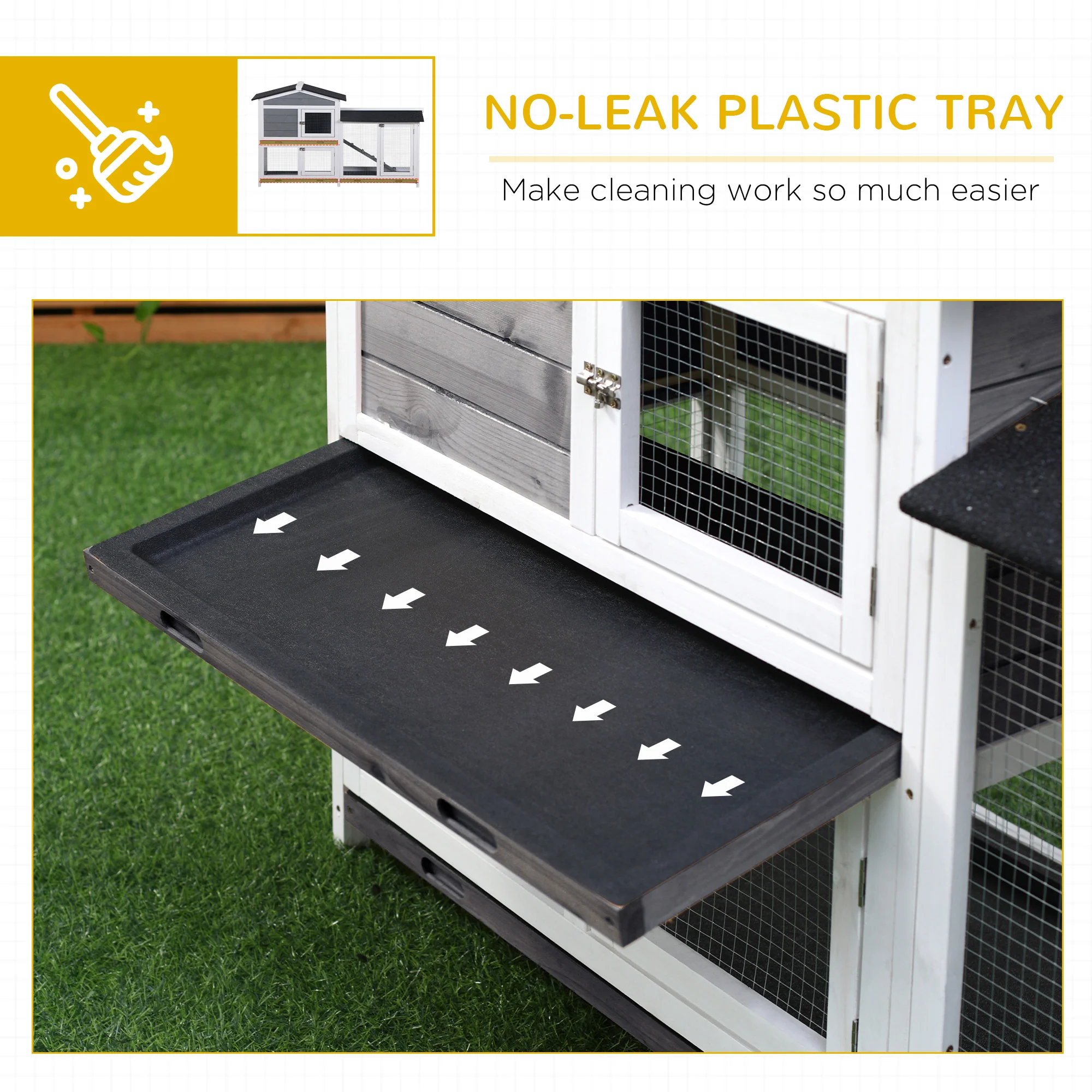 PawHut 2-Tier Wooden Rabbit Hutch Guinea Pig House Pet Cage Outdoor w/ Tray Ramp - Image 6