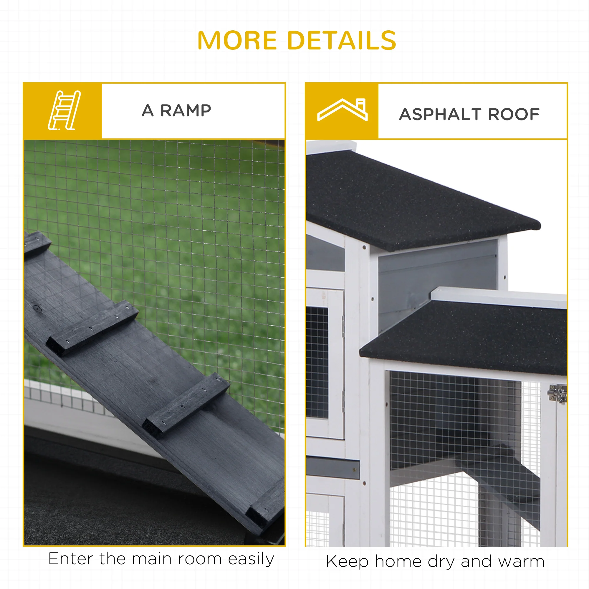 PawHut 2-Tier Wooden Rabbit Hutch Guinea Pig House Pet Cage Outdoor w/ Tray Ramp - Image 7