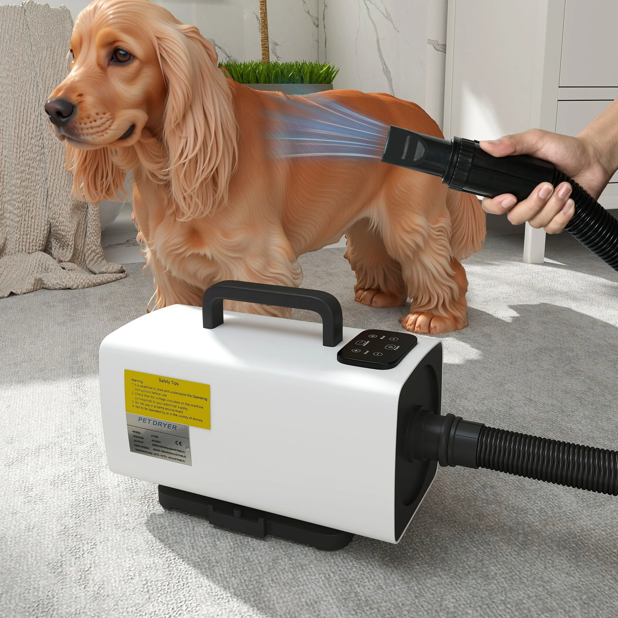 PawHut 2200W Dog Hair Dryer w/ Auto Adjustable Temperature & Airflow, White - Image 2