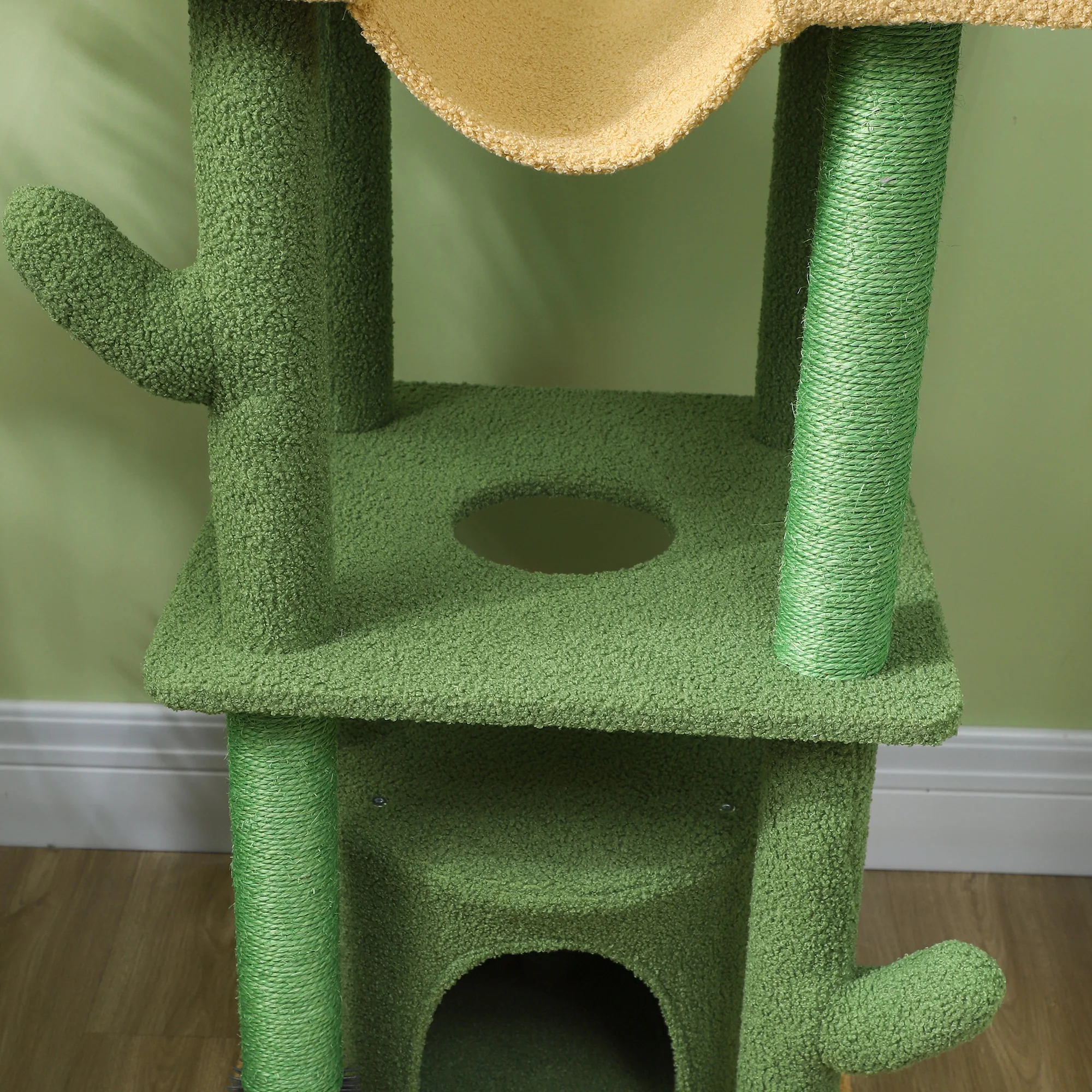 PawHut 225-255Hcm Floor To Ceiling Cat Tree W/ Hammocks, Condo - Green - Image 9