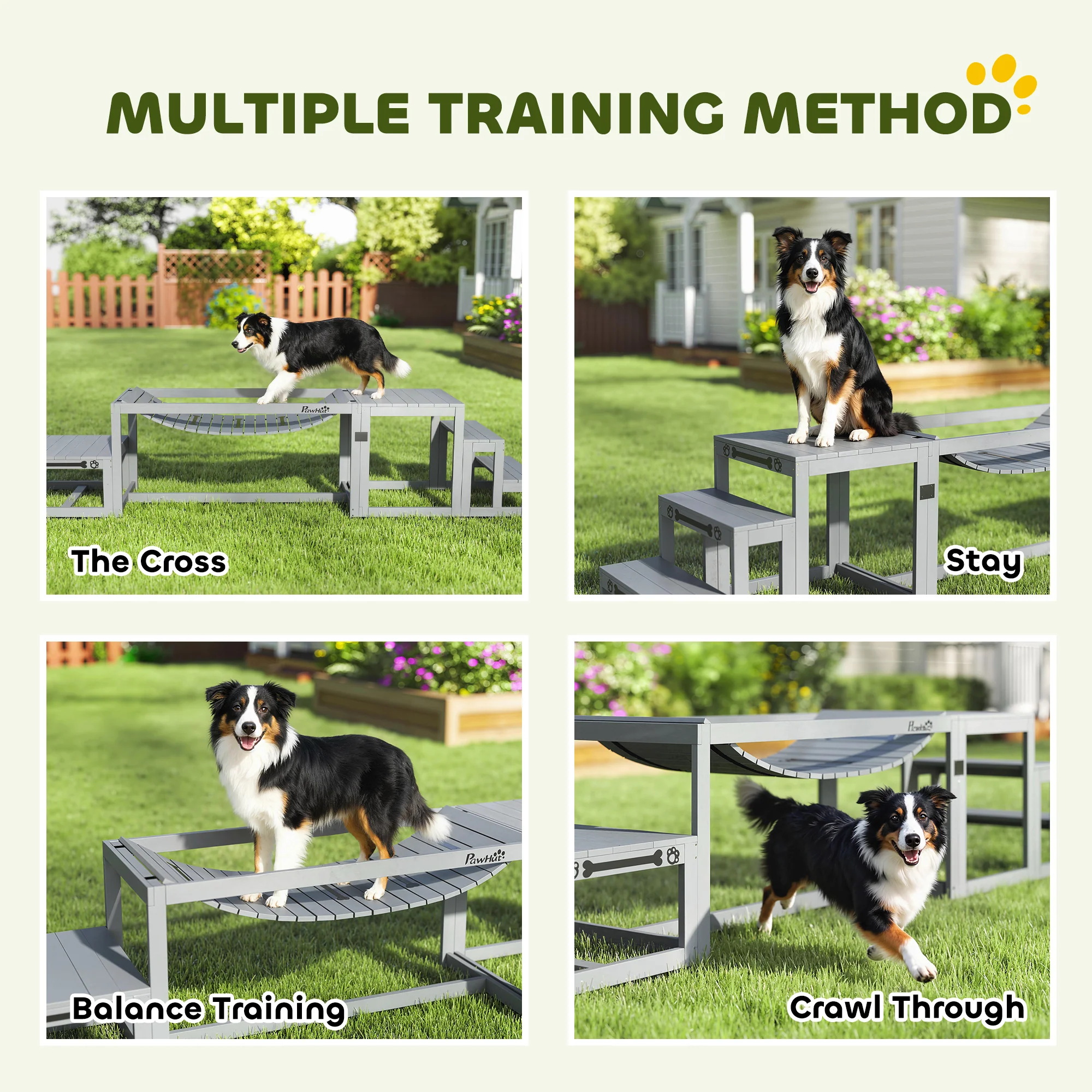 PawHut 3 Pieces Wooden Dog Agility Training Equipment, Grey - Image 4