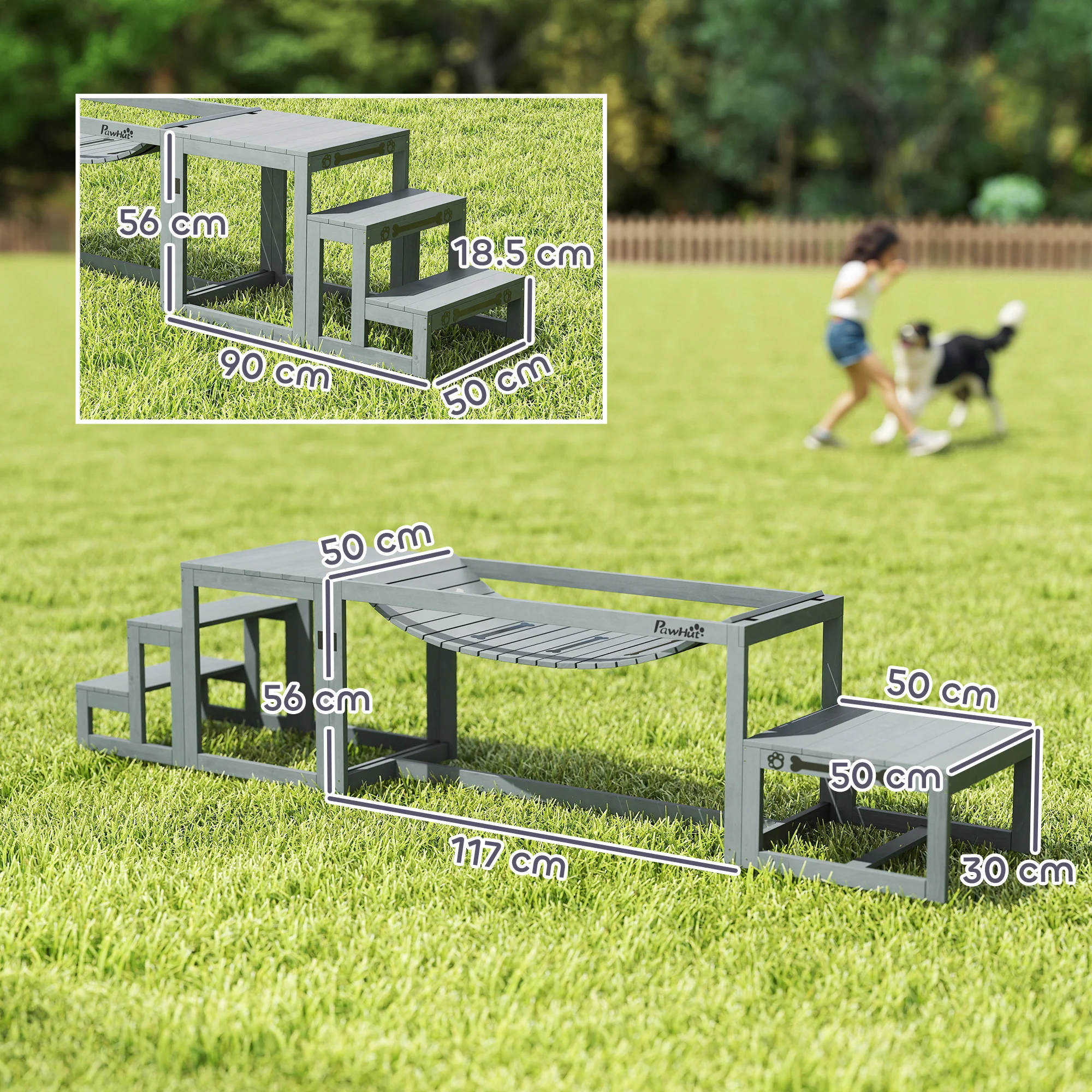 PawHut 3 Pieces Wooden Dog Agility Training Equipment, Grey - Image 5