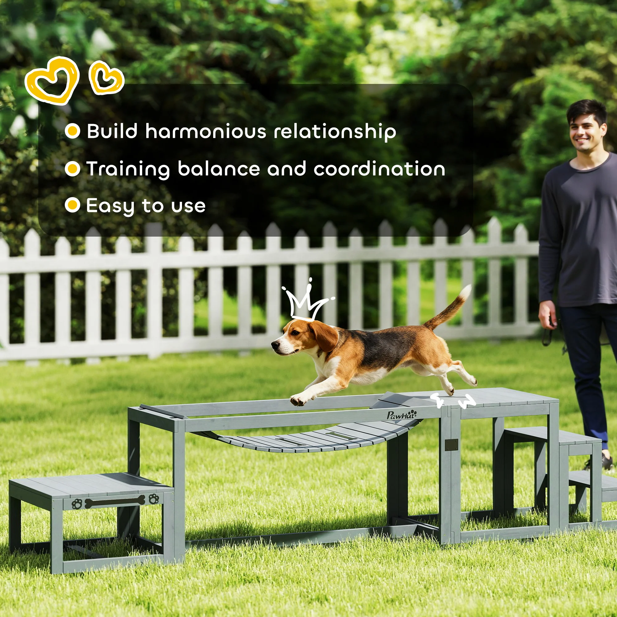 PawHut 3 Pieces Wooden Dog Agility Training Equipment, Grey - Image 6