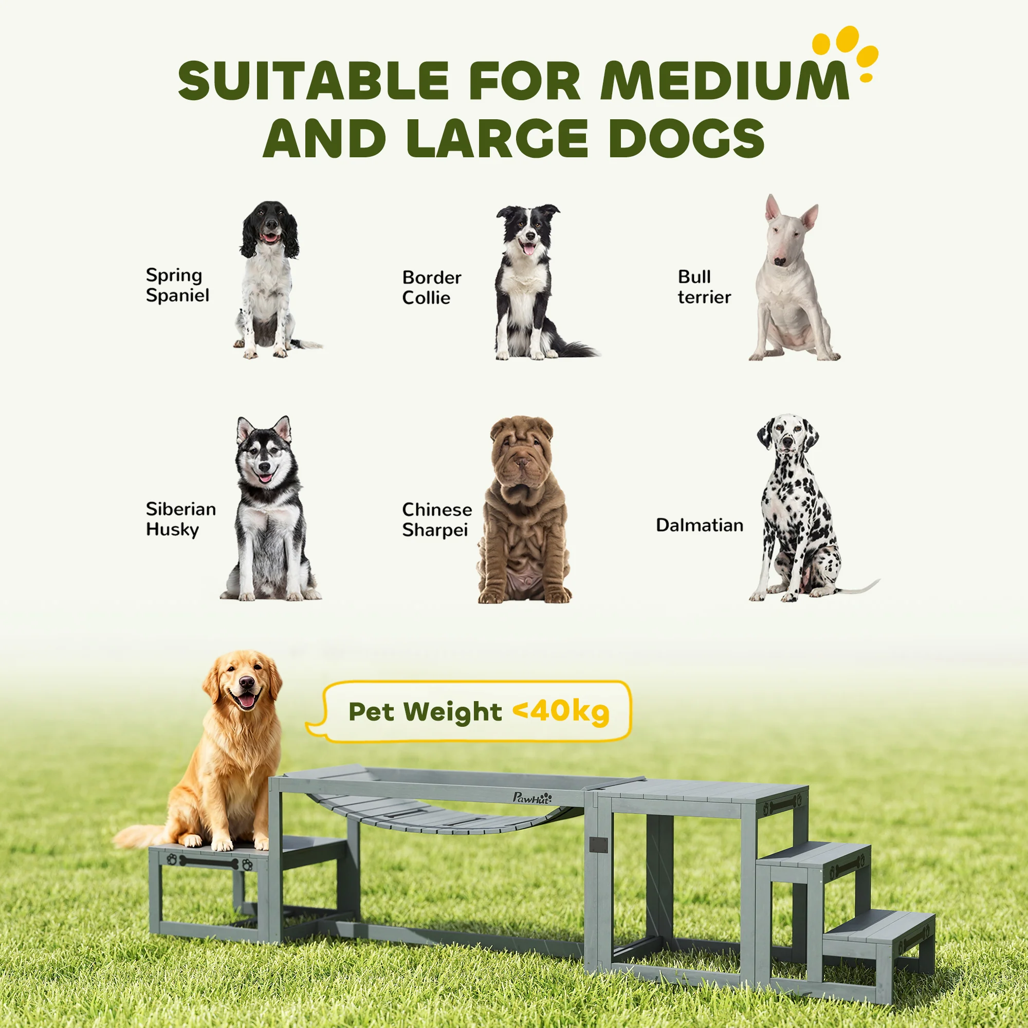 PawHut 3 Pieces Wooden Dog Agility Training Equipment, Grey - Image 7