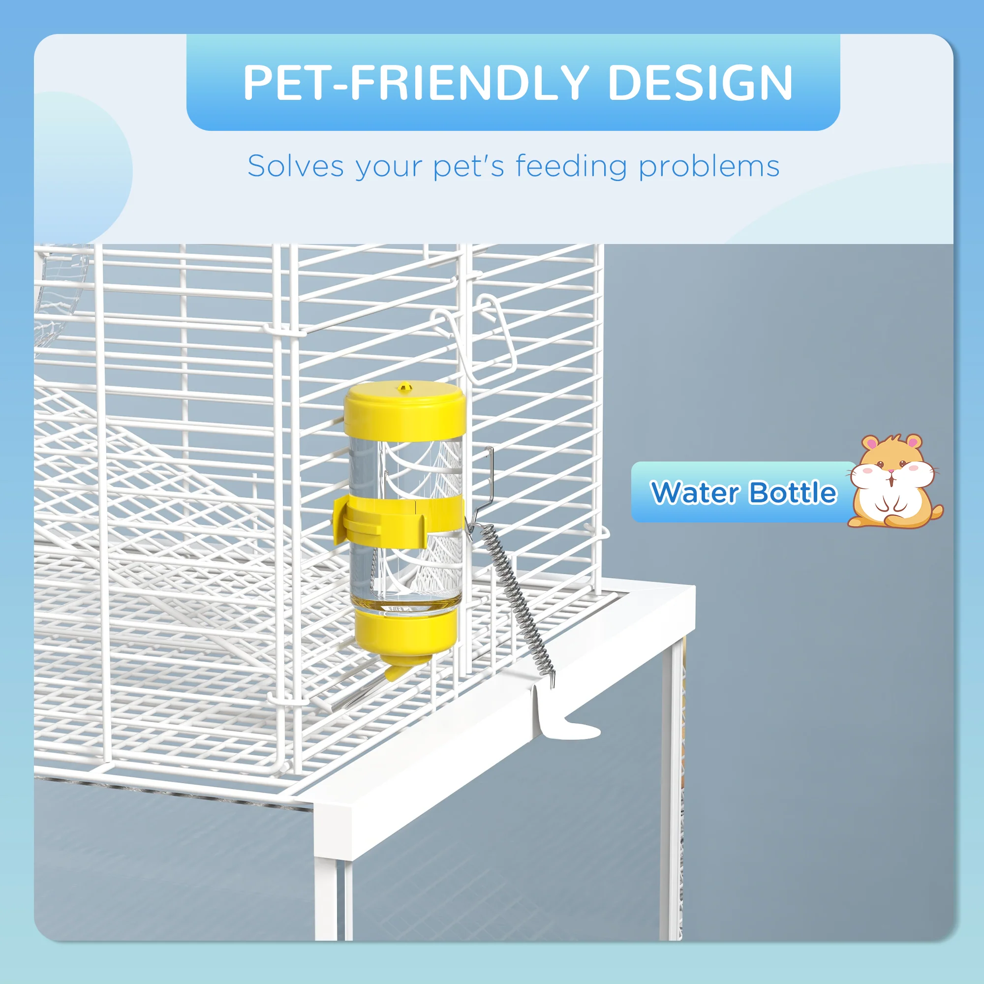 PawHut 3 Tiers Hamster Cage w/ Ramps Platforms Hut Exercise Wheel Water Bottle - Image 4