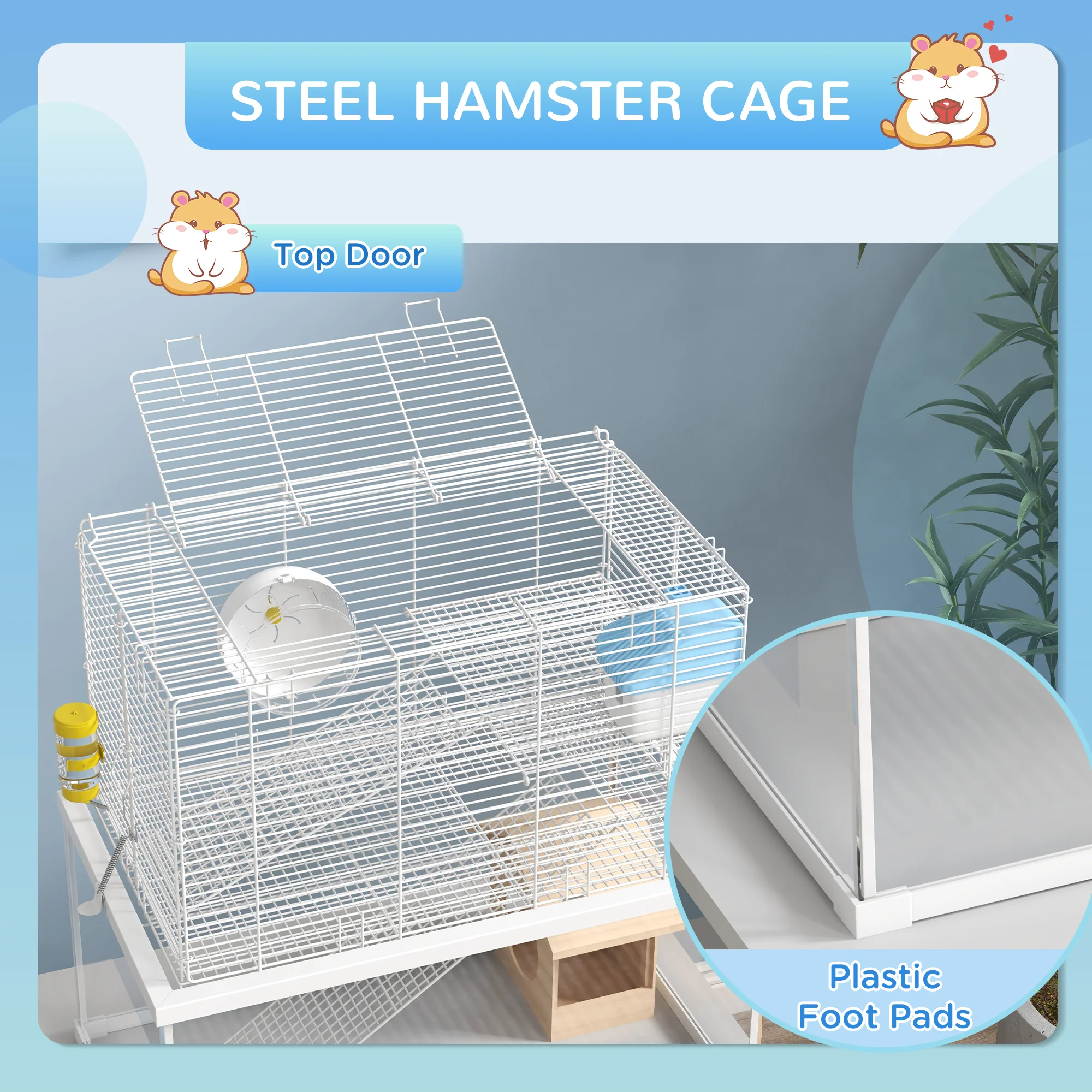 PawHut 3 Tiers Hamster Cage w/ Ramps Platforms Hut Exercise Wheel Water Bottle - Image 7