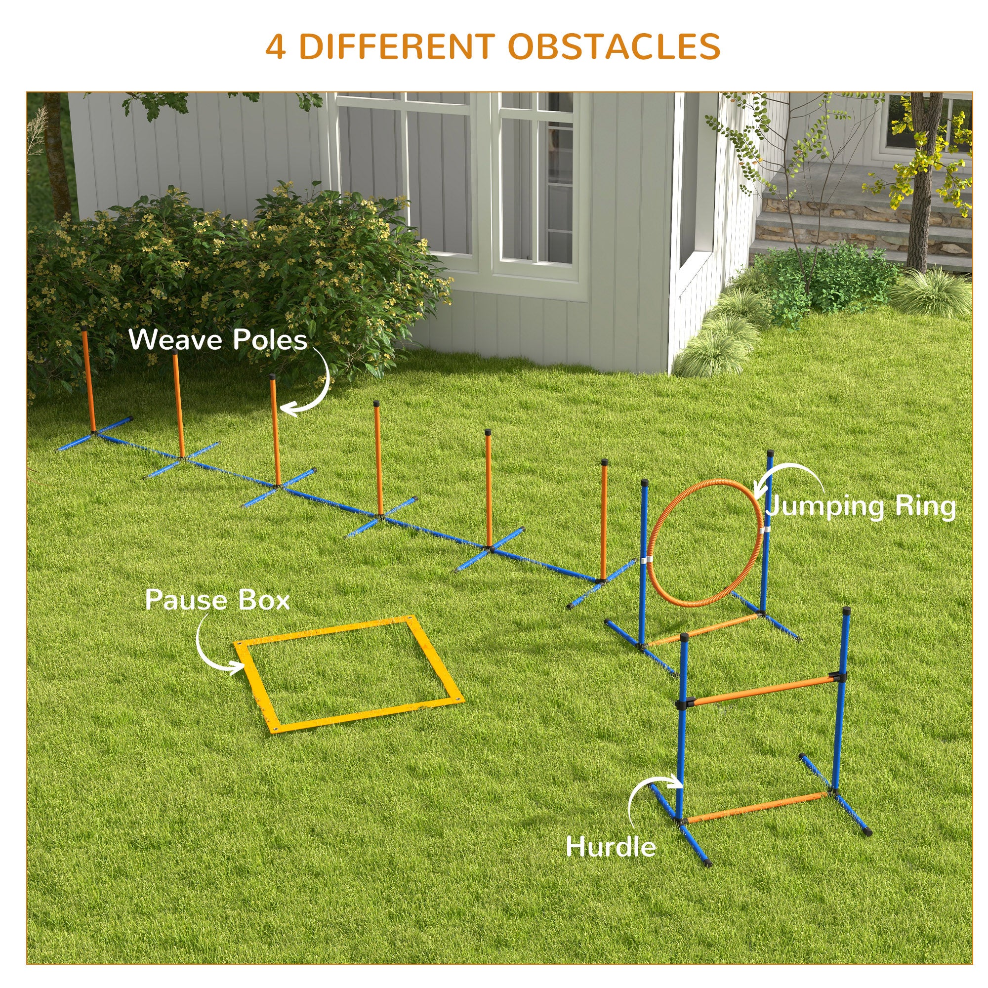 PawHut 4 Pcs Dog Agility Training Equipment, Dog Outdoor Games w/ Carry Bag - Image 4