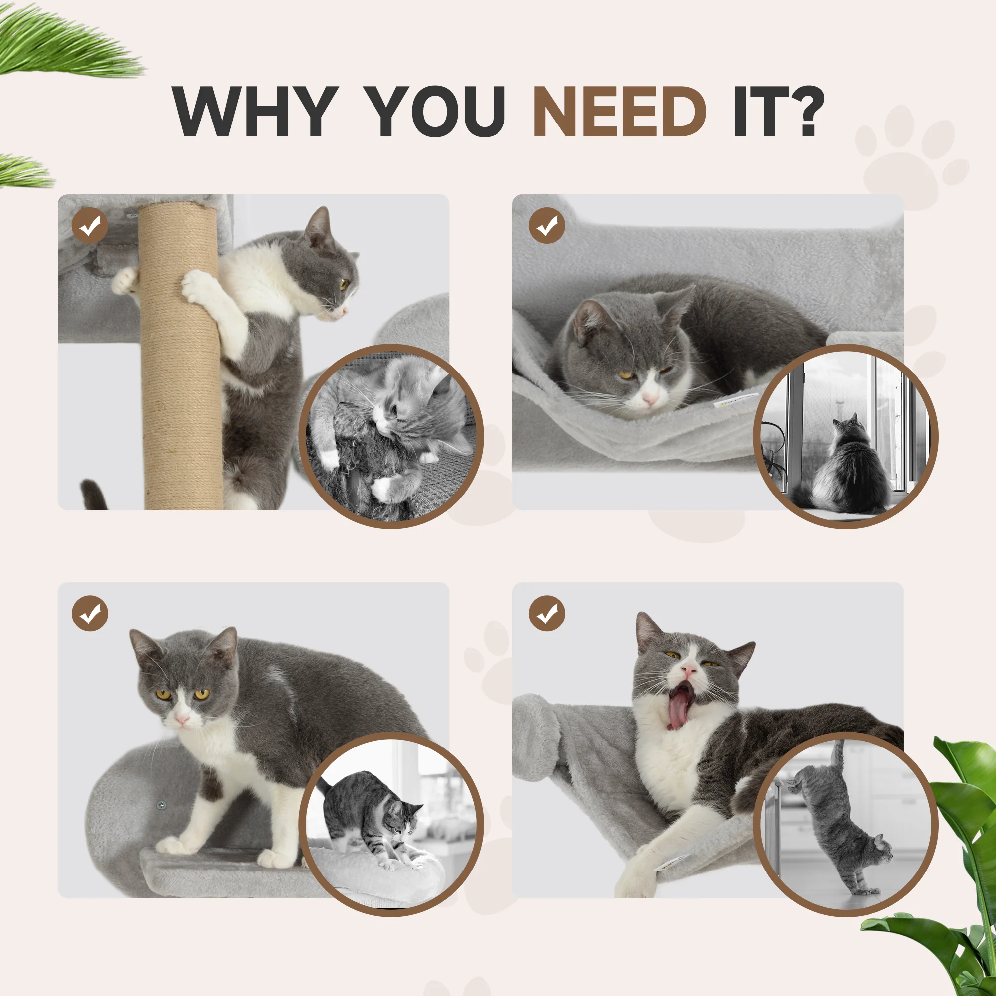 PawHut 4 Piece Cat Shelves w/ Scratching Post, Steps, Jumping Platform - Image 6