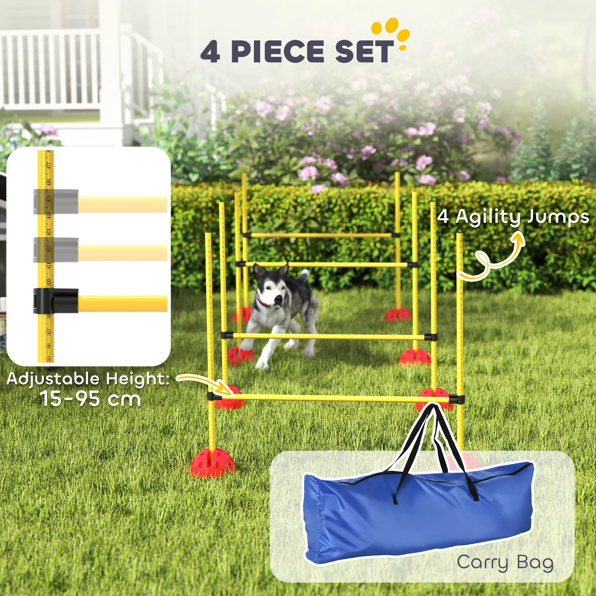 PawHut 4 Piece Dog Agility Equipment with 4 Hurdle Bar for Jump Training - Image 3