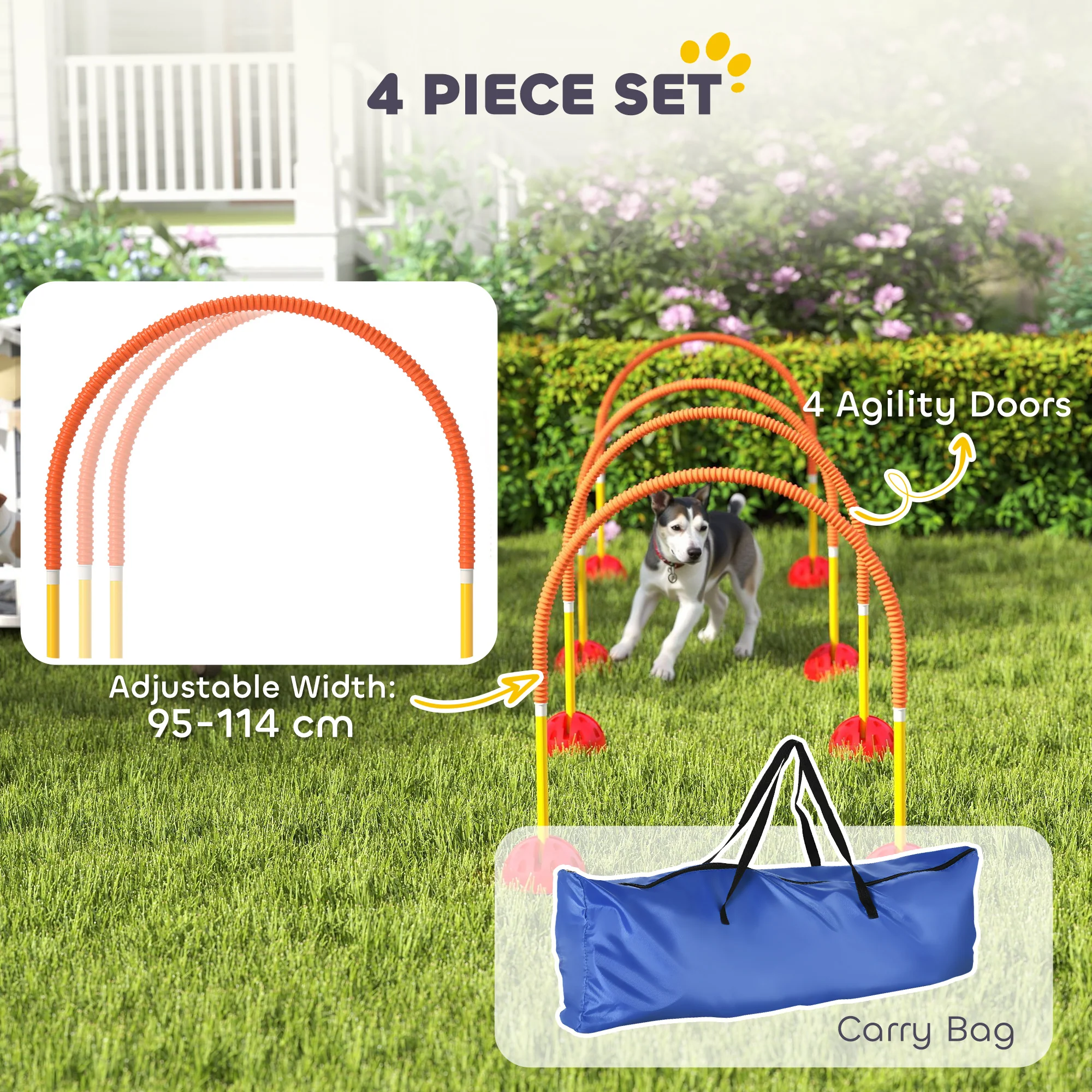PawHut 4 Piece Dog Agility Training Equipment with Carry Bag, Orange - Image 3