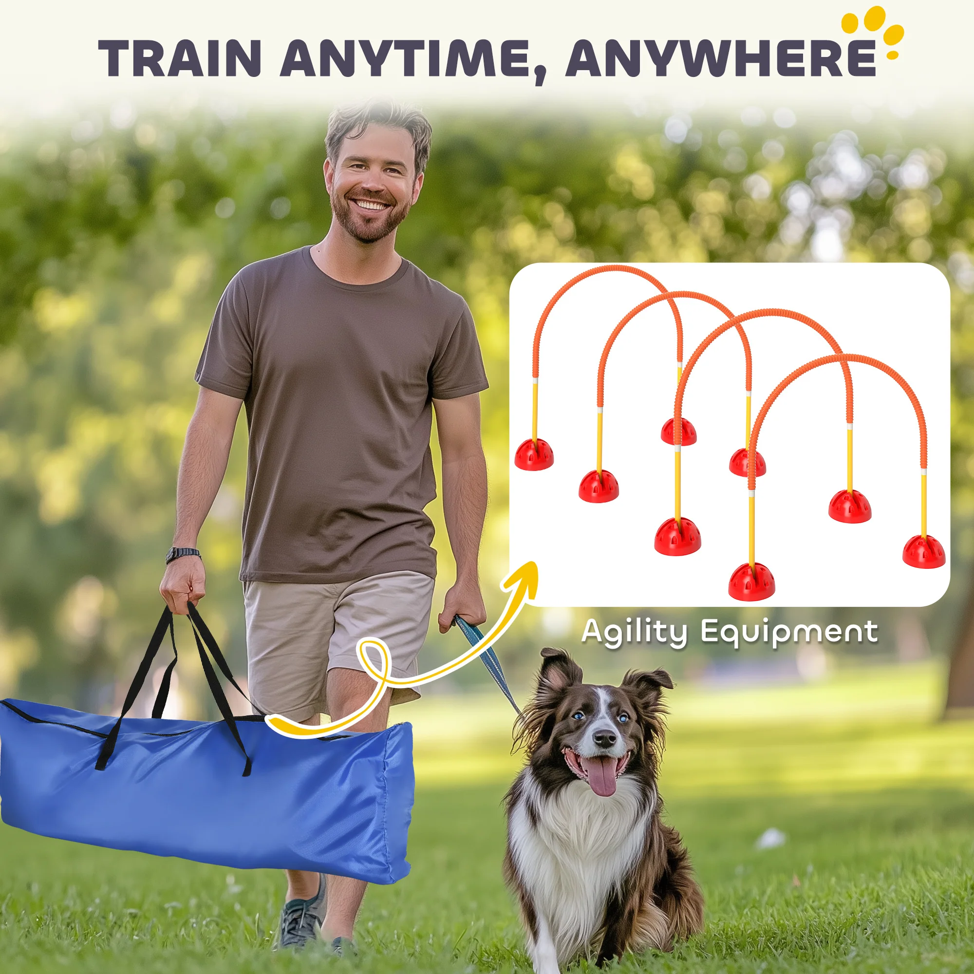 PawHut 4 Piece Dog Agility Training Equipment with Carry Bag, Orange - Image 4