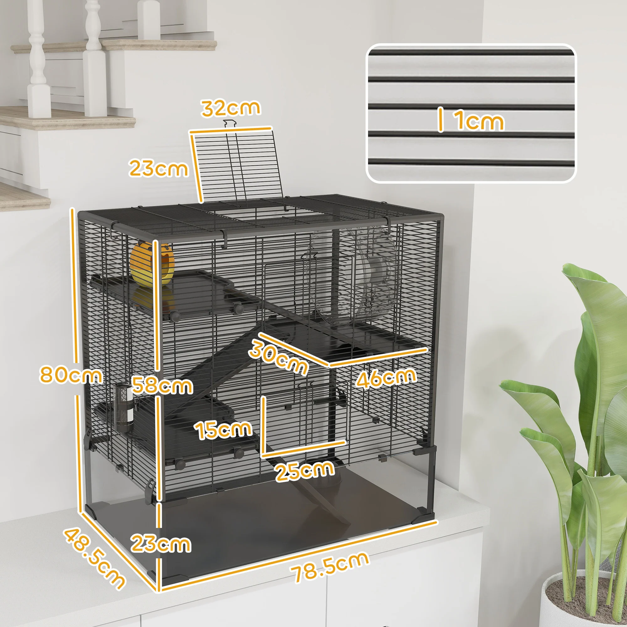 PawHut 4 Tiers Hamster Cage W/ Deep Tempered Glass Bottom 78.5 X 48.5 X 80cm - Image 5