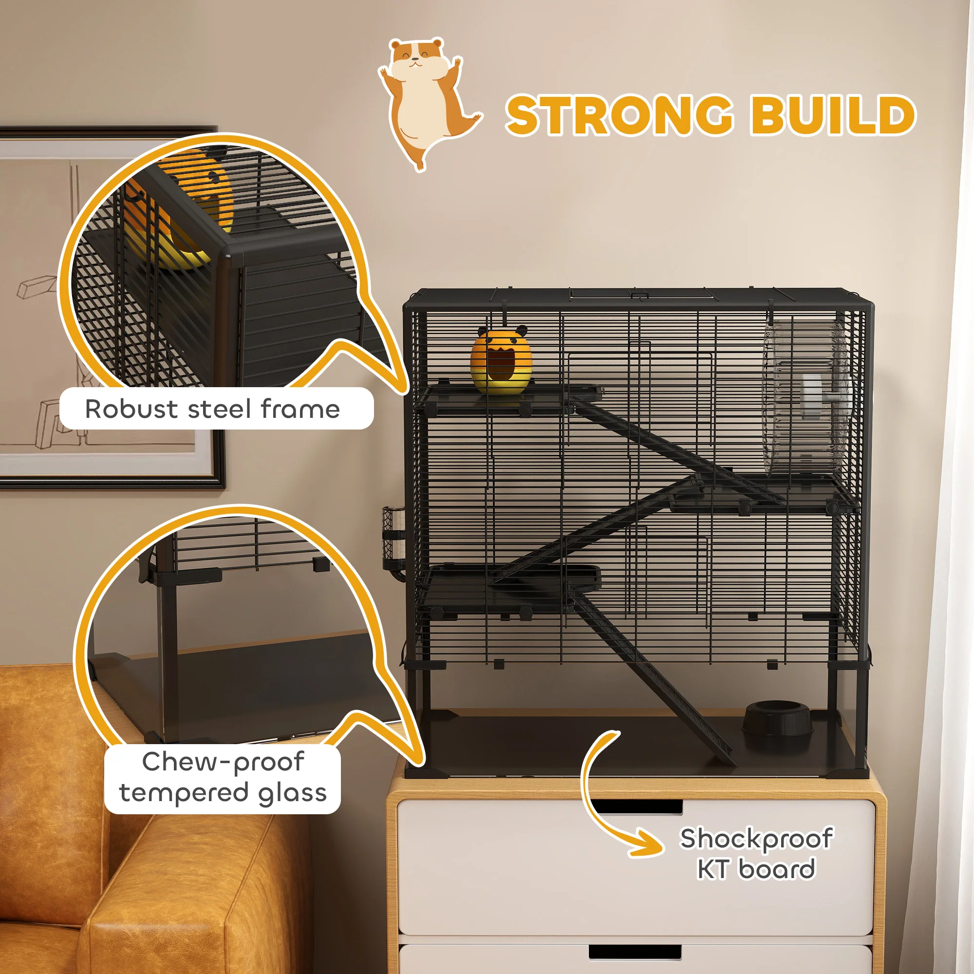 PawHut 4 Tiers Hamster Cage W/ Deep Tempered Glass Bottom 78.5 X 48.5 X 80cm - Image 7