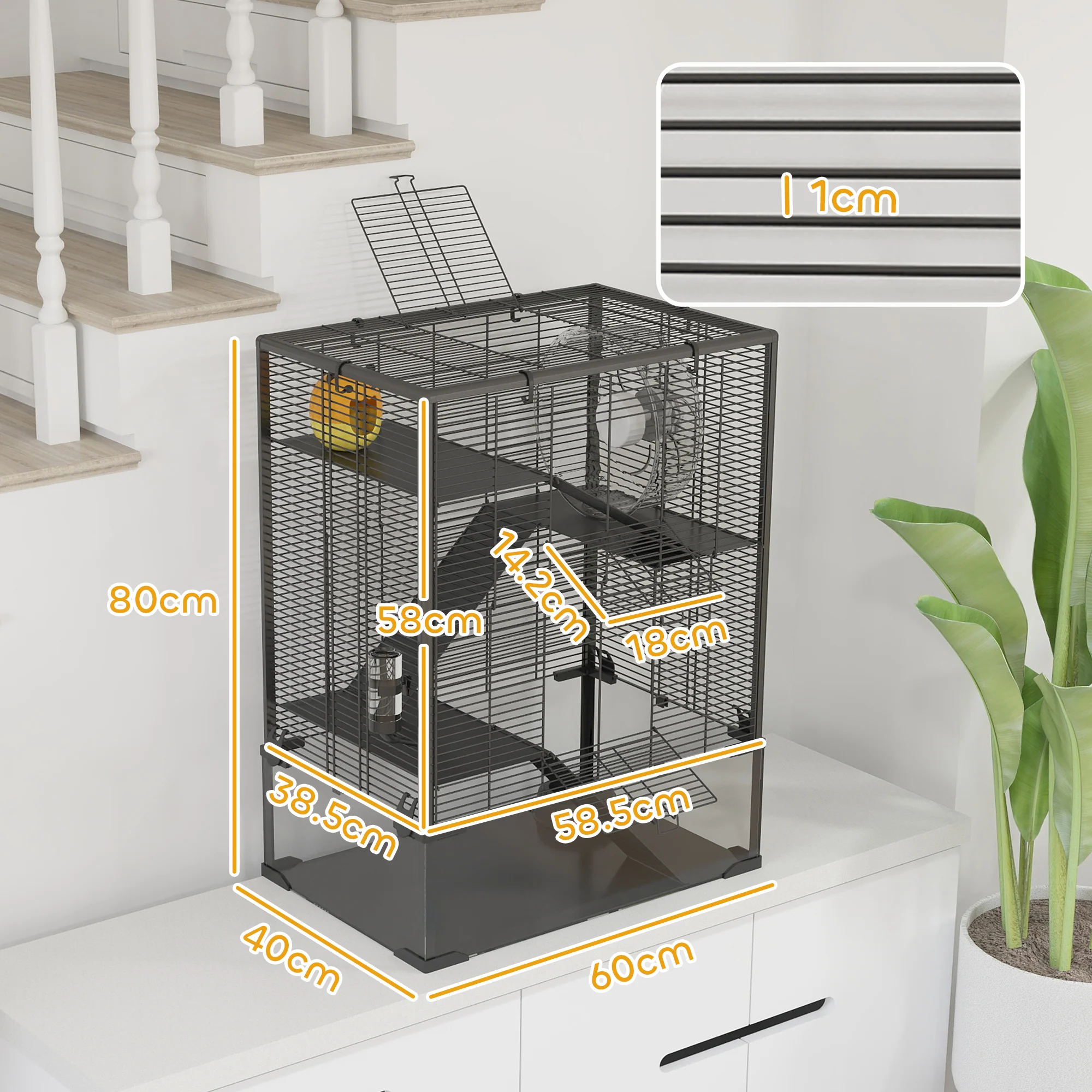 PawHut 4 Tiers Hamster Cage With Deep Tempered Glass Bottom, 60 X 40 X 80cm - Image 5