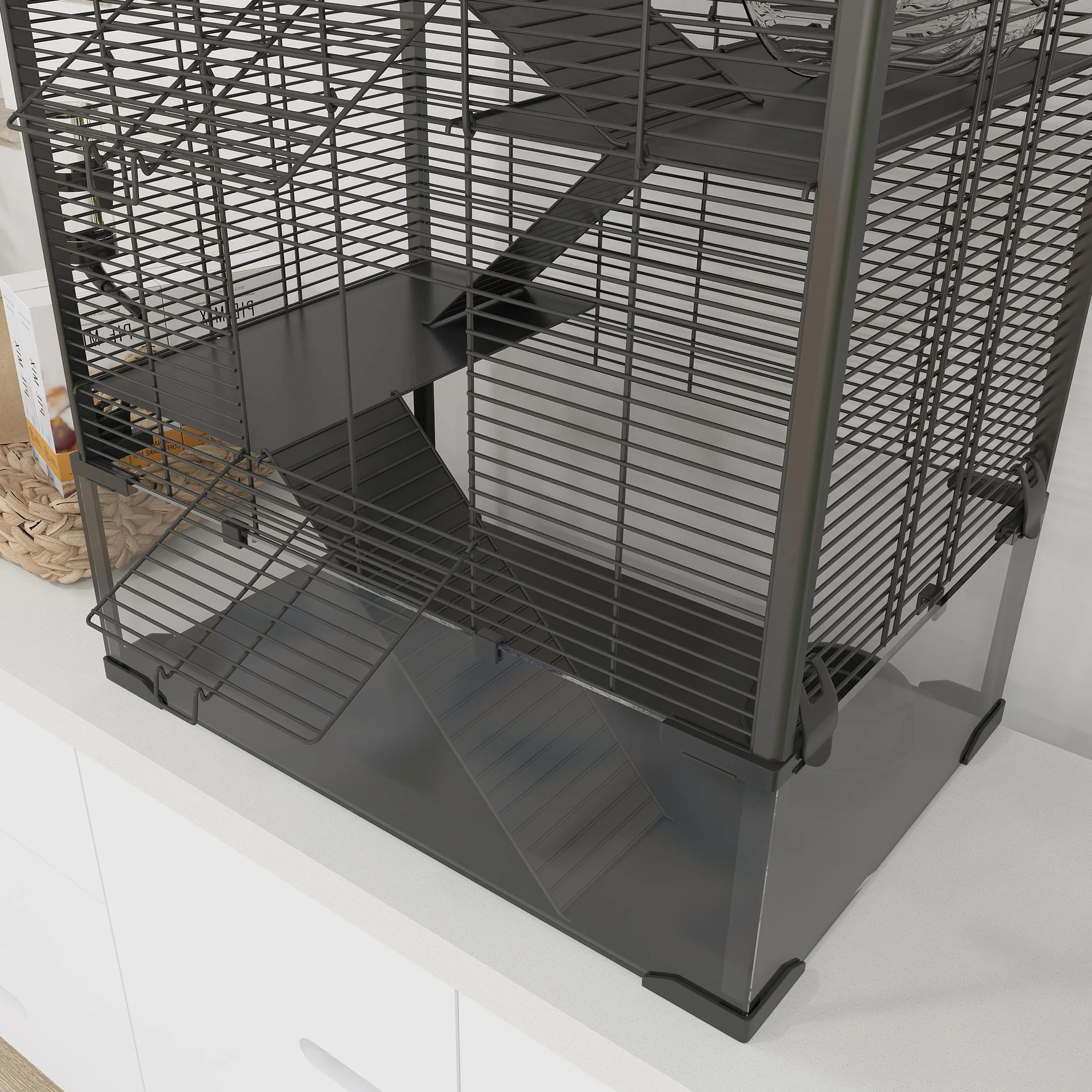 PawHut 4 Tiers Hamster Cage With Deep Tempered Glass Bottom, 60 X 40 X 80cm - Image 9