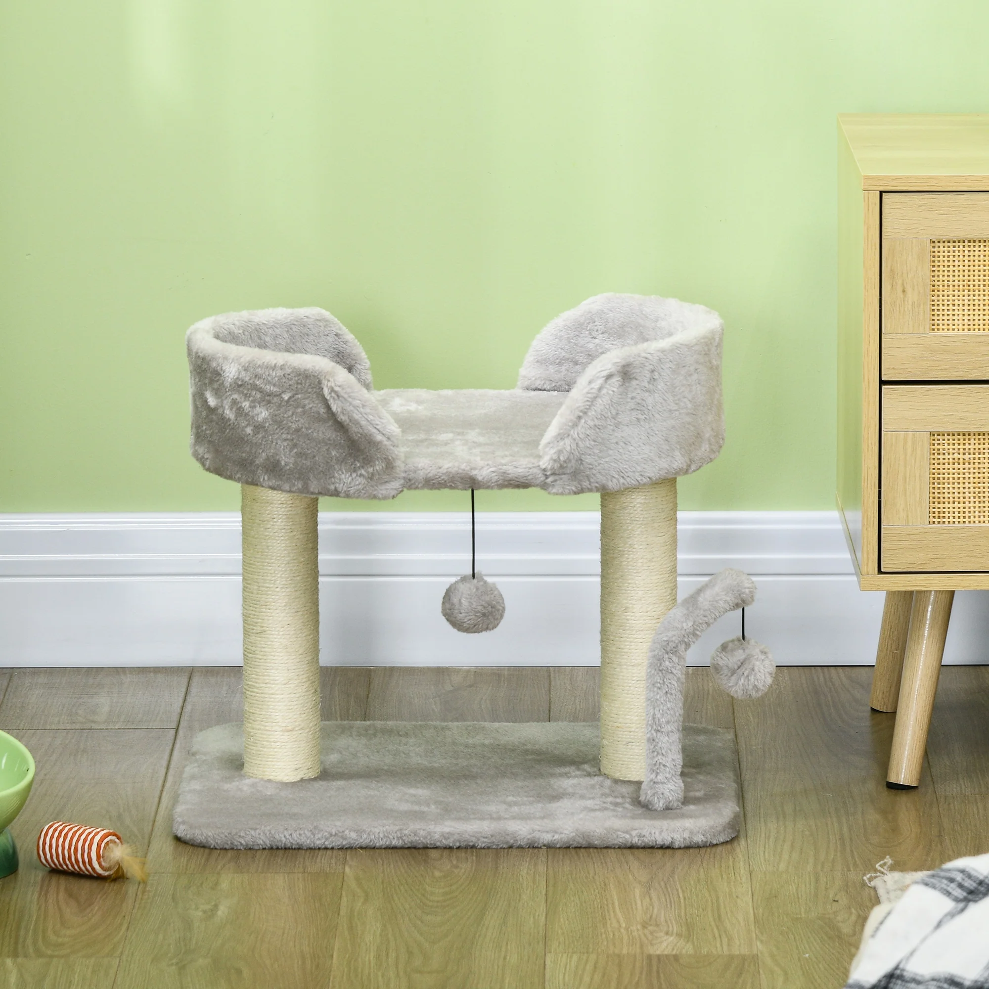 PawHut 42cm Indoor Cat Tree, Kitty Play Tower W/ Toy Balls Sisal Scratching Post - Image 8