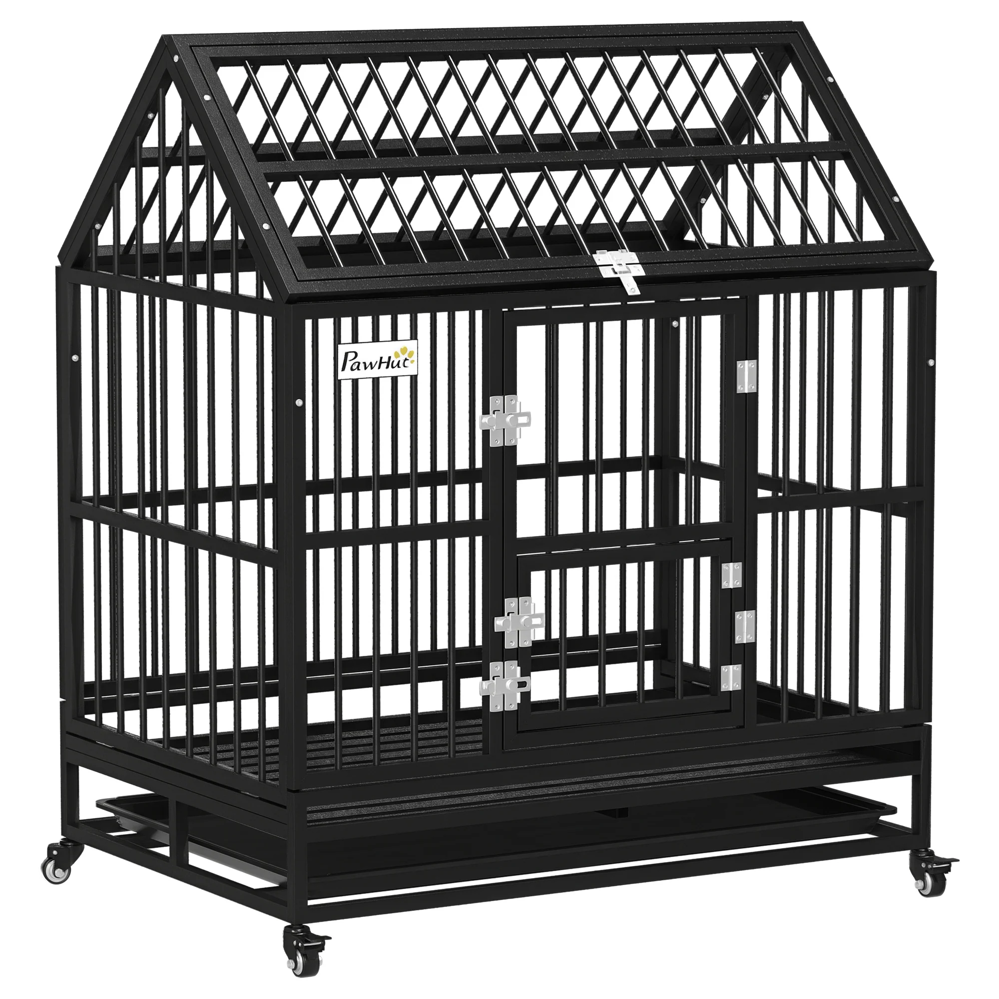 PawHut 43 Inch Heavy Duty Dog Crate On Wheels W/ Removable Tray, Openable Top