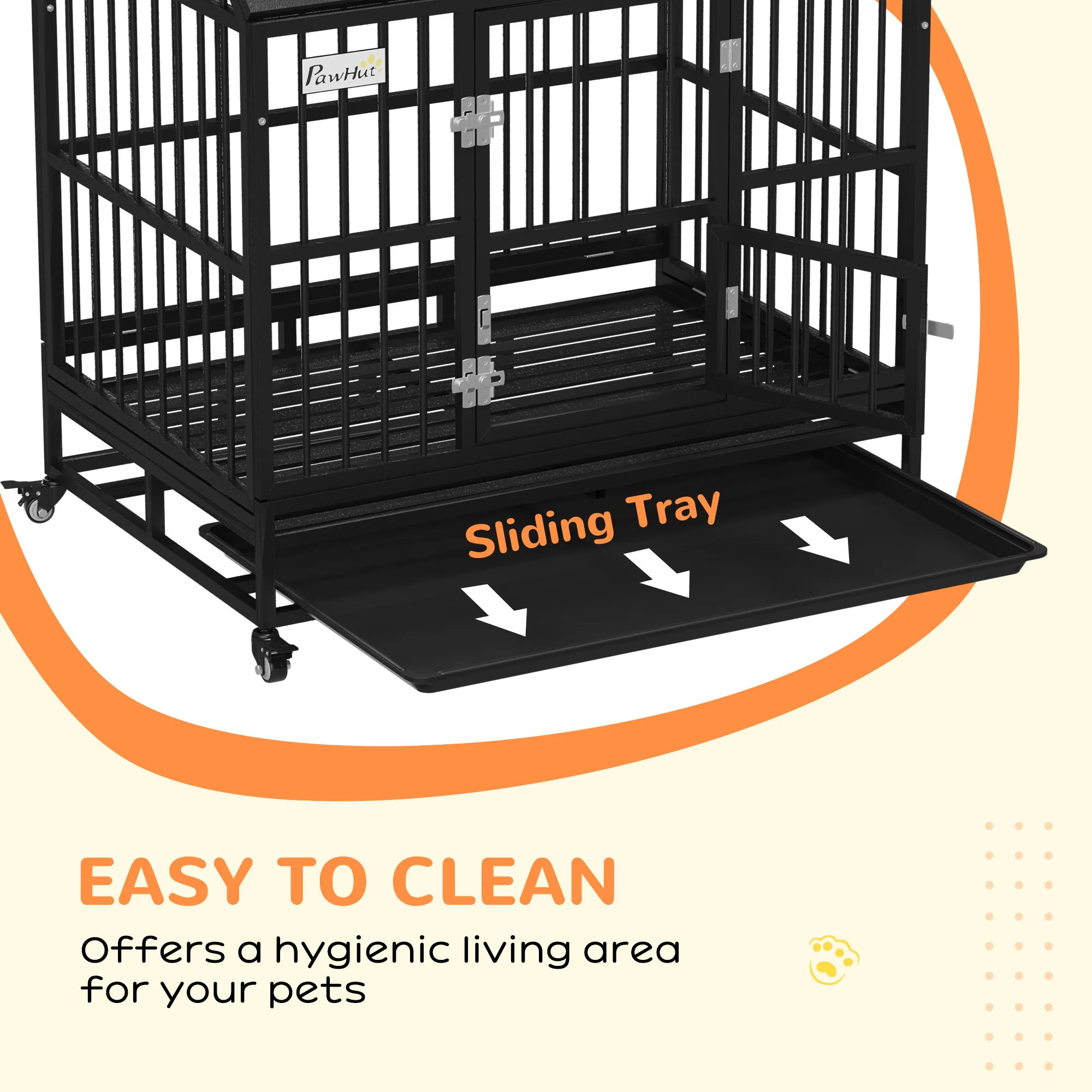 PawHut 43 Inch Heavy Duty Dog Crate On Wheels W/ Removable Tray, Openable Top - Image 7