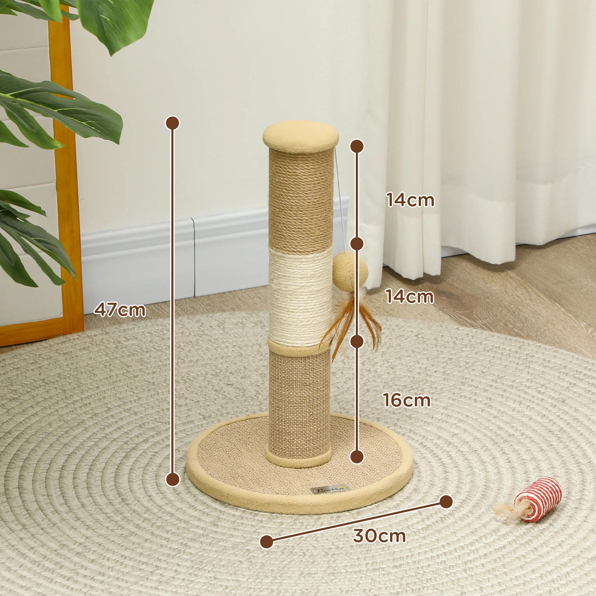 PawHut 47cm Tall Cat Scratching Post for Indoor Cats, with Sisal Rope, Brown - Image 5