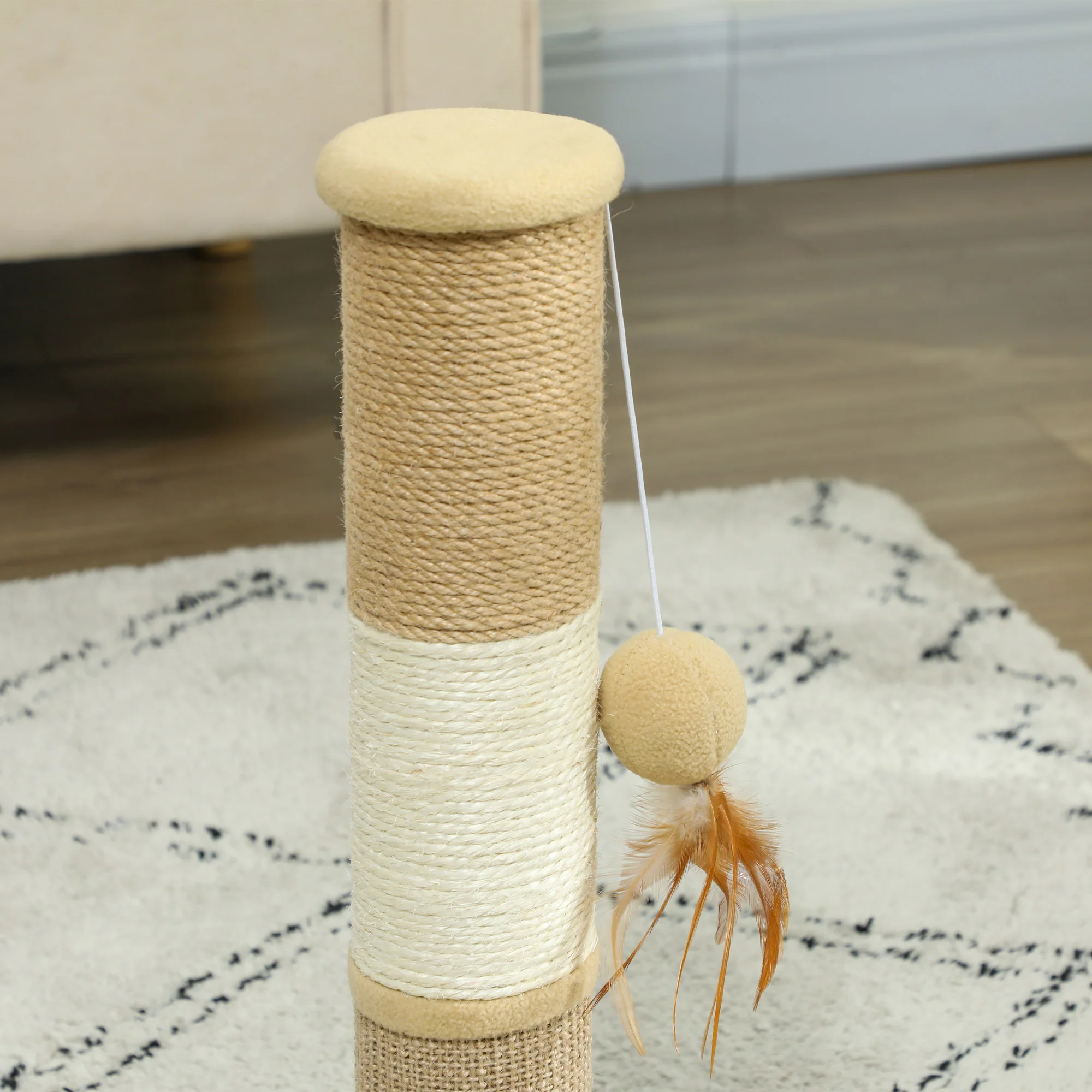PawHut 47cm Tall Cat Scratching Post for Indoor Cats, with Sisal Rope, Brown - Image 7