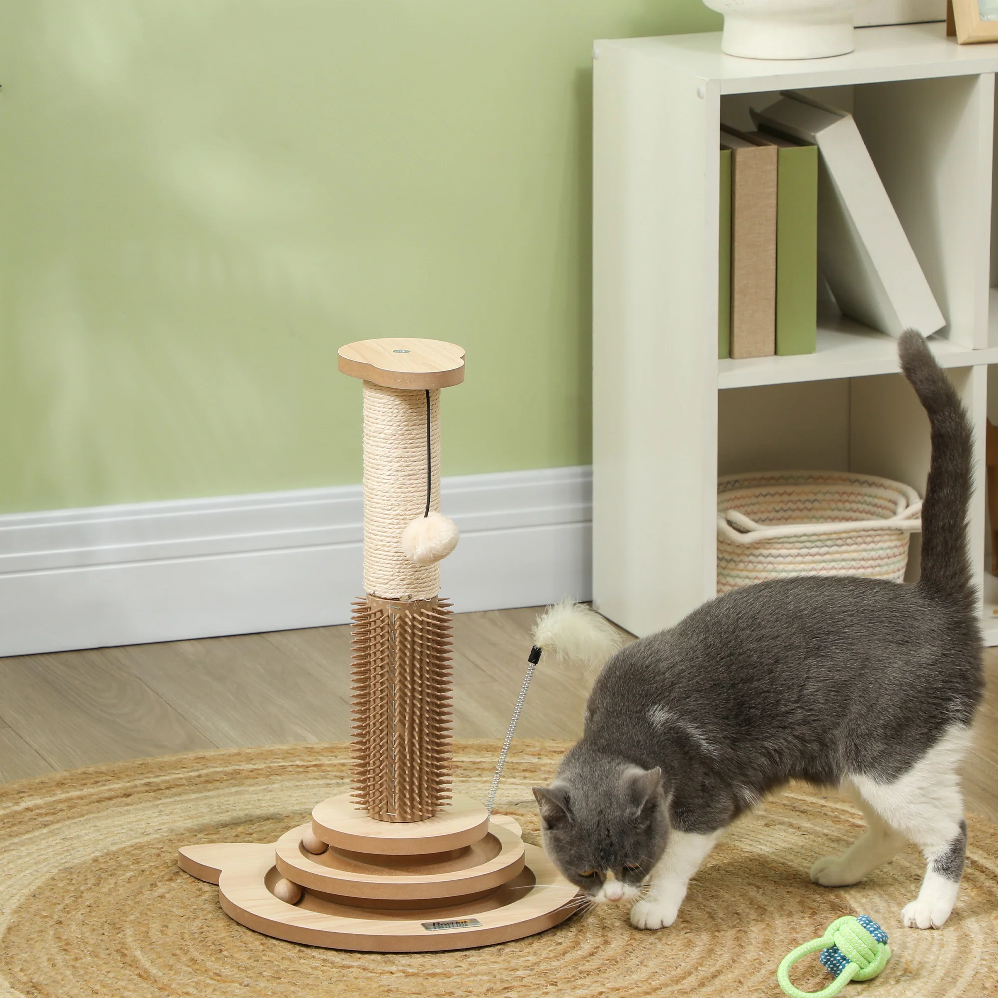 PawHut 49cm Cat Scratching Post With Interactive Track Ball Toy For Indoor - Image 2