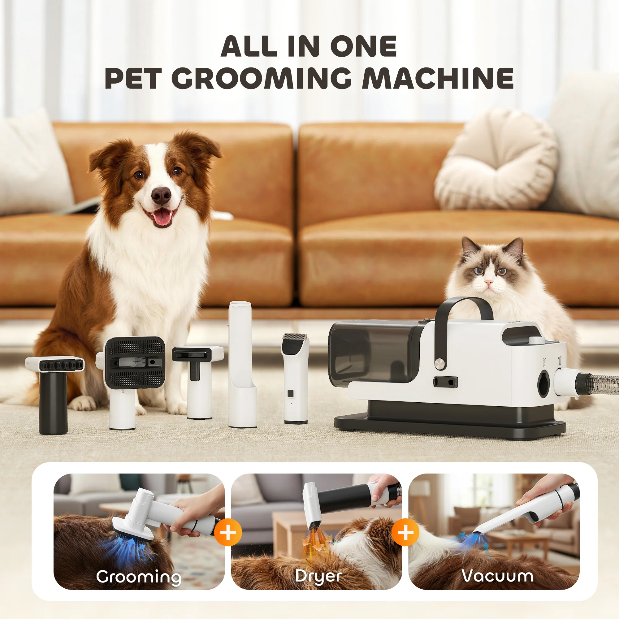 PawHut 5 In 1 Dog Grooming Vacuum & Dog Dryer With Electric Clipper - Image 3