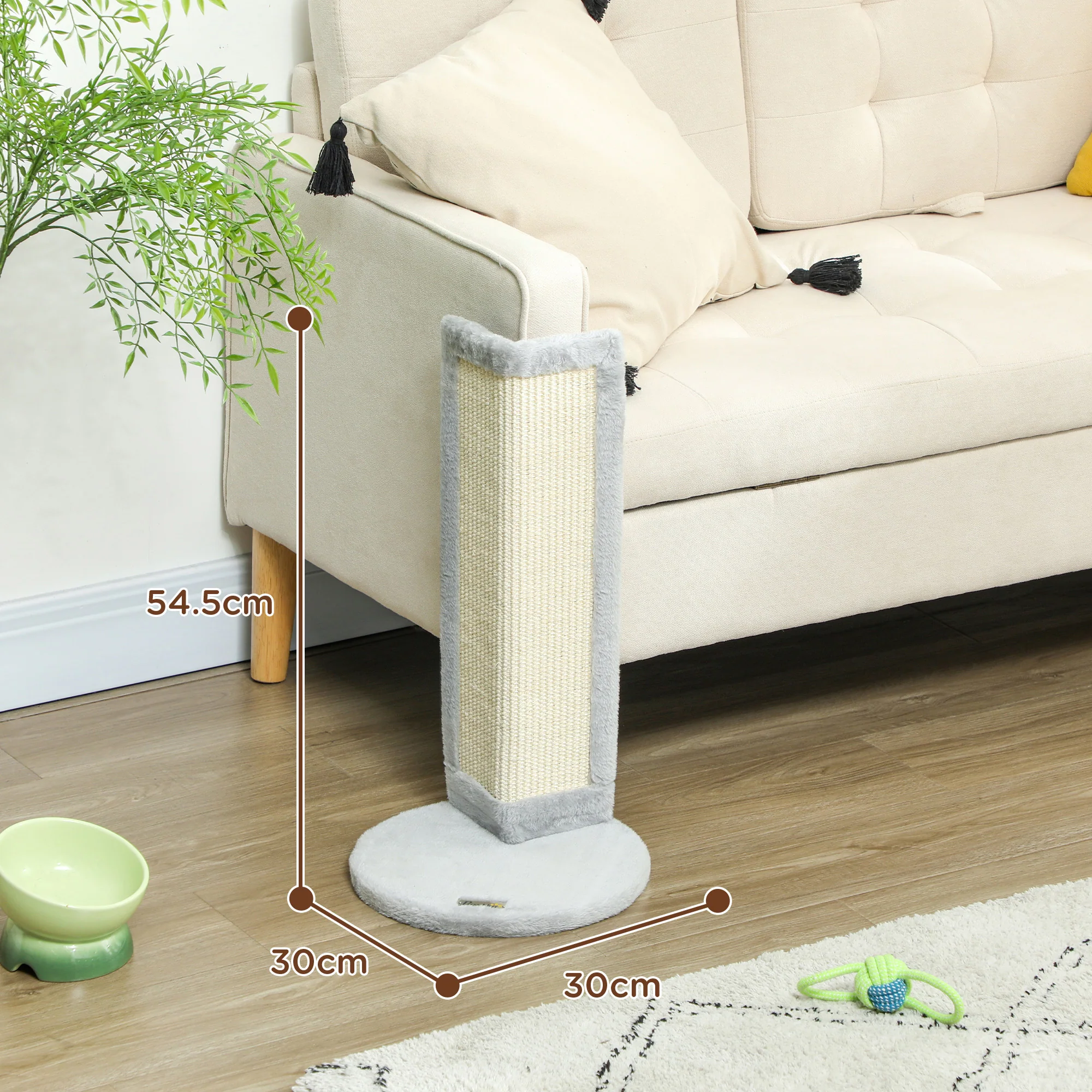 PawHut 56cm Corner Cat Scratching Post with Sisal Scratching Pad, Grey - Image 5